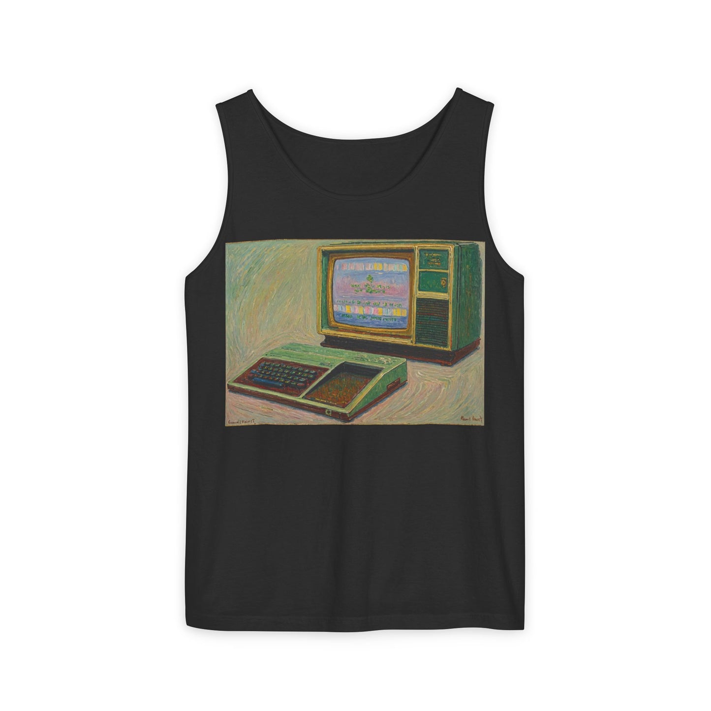TI-99/4A Home Computer Inspired Tank Top | Oil Art 2 | Unisex Retro Graphic Tee for Tech Lovers, Summer Fashion, Gift for Nerds, Festival Wear, 80s Style