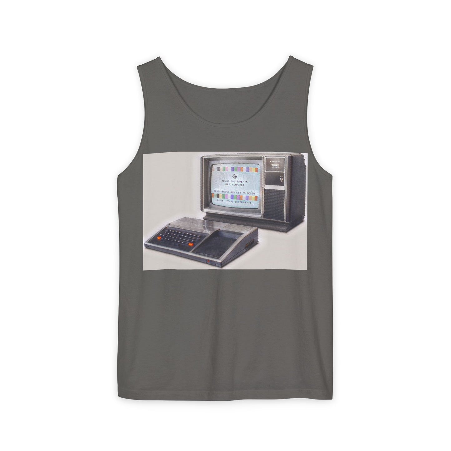 TI-99/4A Home Computer Inspired Tank Top | Matt Art Color | Unisex Retro Graphic Tee for Tech Lovers, Summer Fashion, Gift for Nerds, Festival Wear, 80s Style