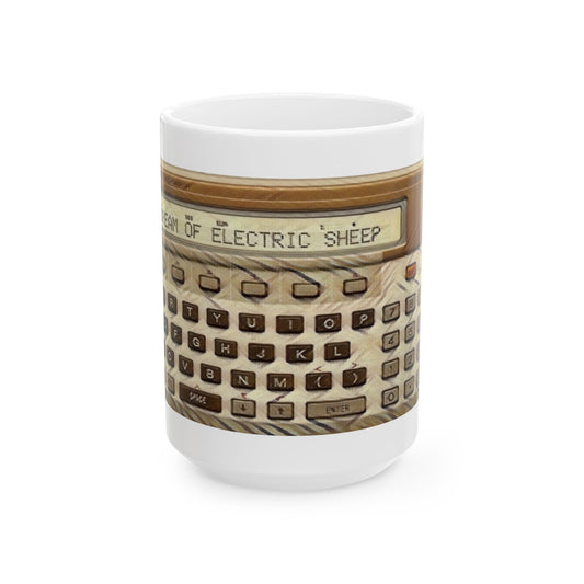 Vintage Computer Ceramic Mug | Classic Pocket Computer Print Art Color Design | "I DREAM OF ELECTRIC SHEEP" | Perfect for Tech Lovers