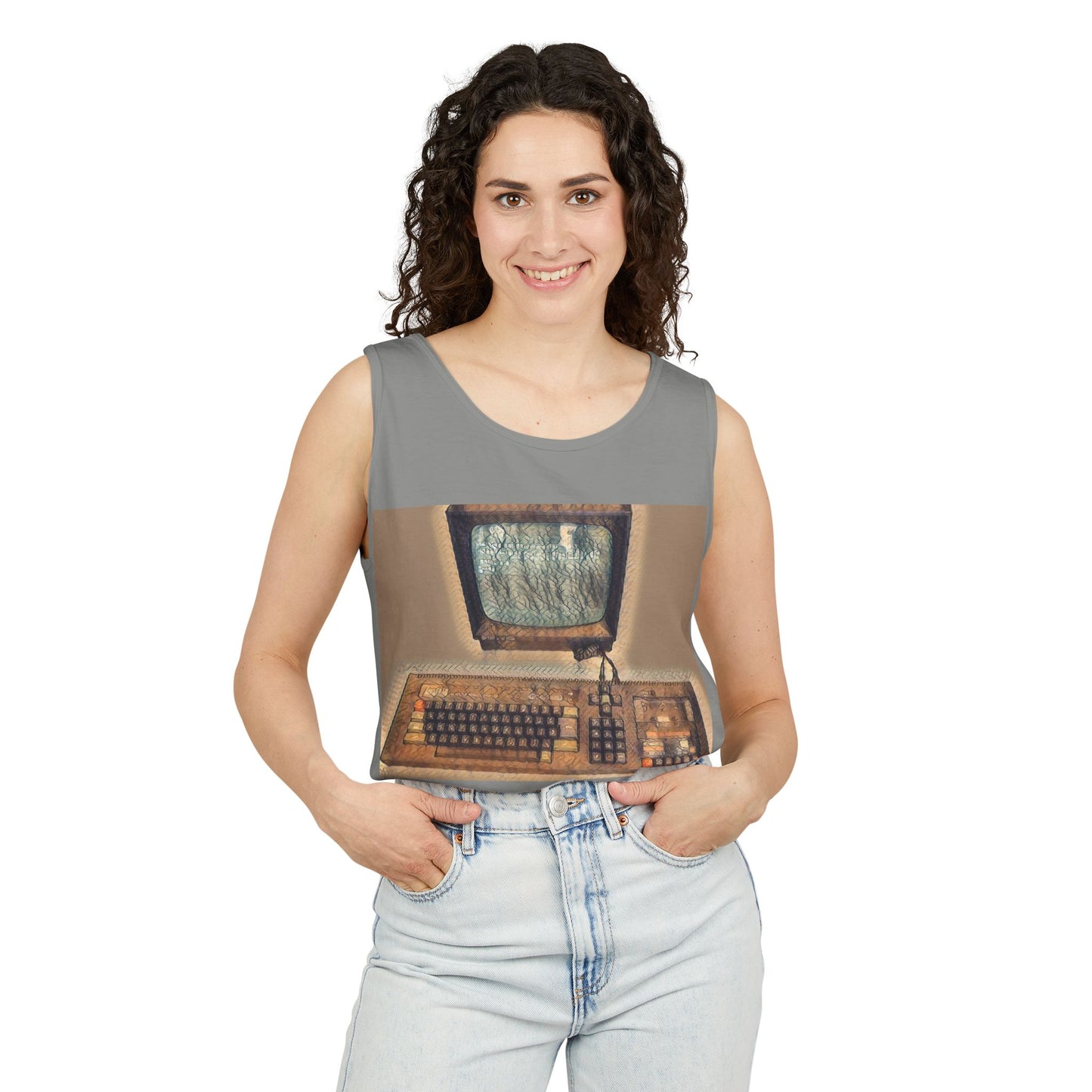 Classic 8 bit home computer inspired Tank Top | Faded Art Color | Unisex Retro Graphic Tee for Tech Lovers, Summer Fashion, Gift for Nerds, Festival Wear, 80s Style