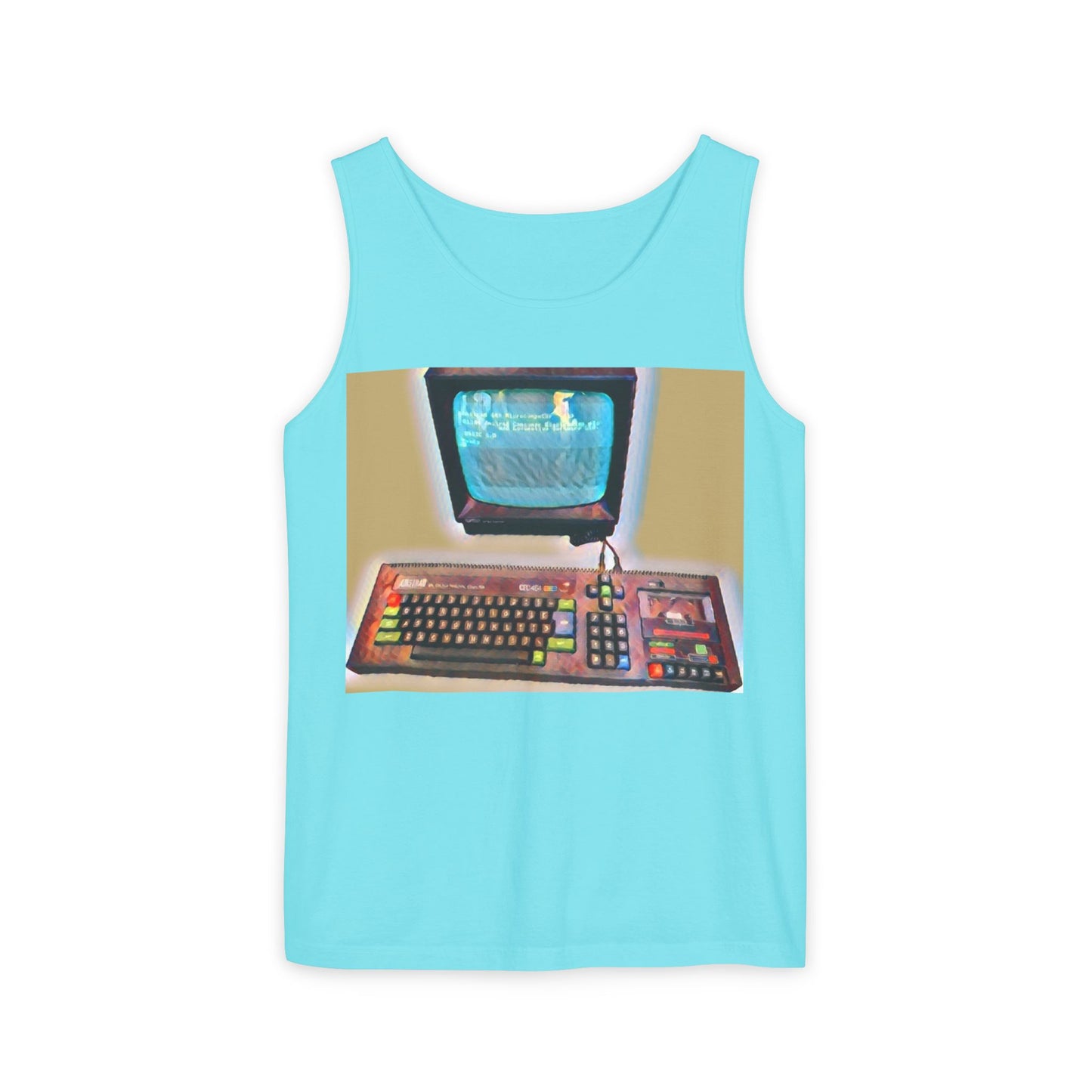 Classic 8 bit home computer inspired Tank Top | Color Print Art | Unisex Retro Graphic Tee for Tech Lovers, Summer Fashion, Gift for Nerds, Festival Wear, 80s Style