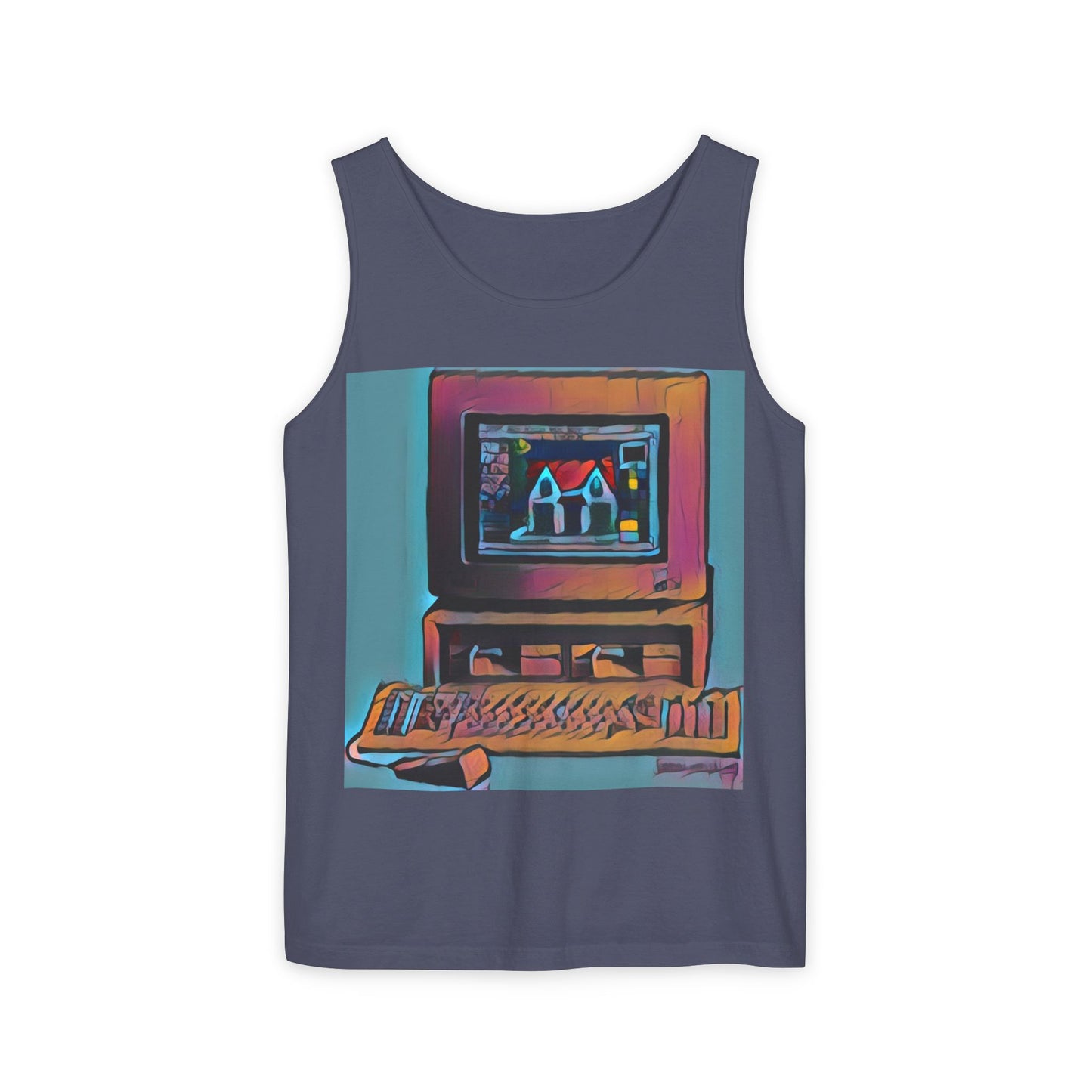 Classic business machine inspired Tank Top | Print Art Color | Unisex Retro Graphic Tee for Tech Lovers, Summer Fashion, Gift for Nerds, Festival Wear, 80s Style