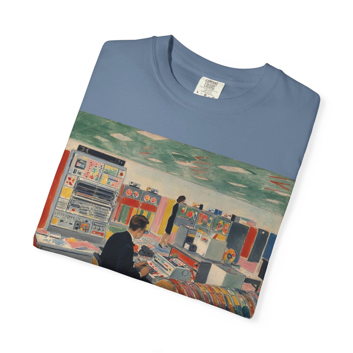 Classic Mainframe Computer T-Shirt with control panel on back - Modern Art Color