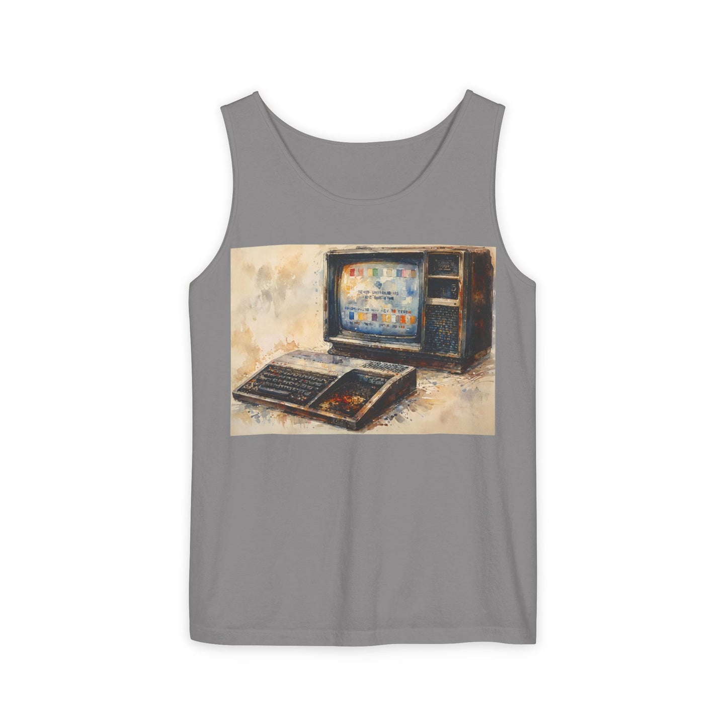 TI-99/4A Home Computer Inspired Tank Top | Oil Art Color | Unisex Retro Graphic Tee for Tech Lovers, Summer Fashion, Gift for Nerds, Festival Wear, 80s Style