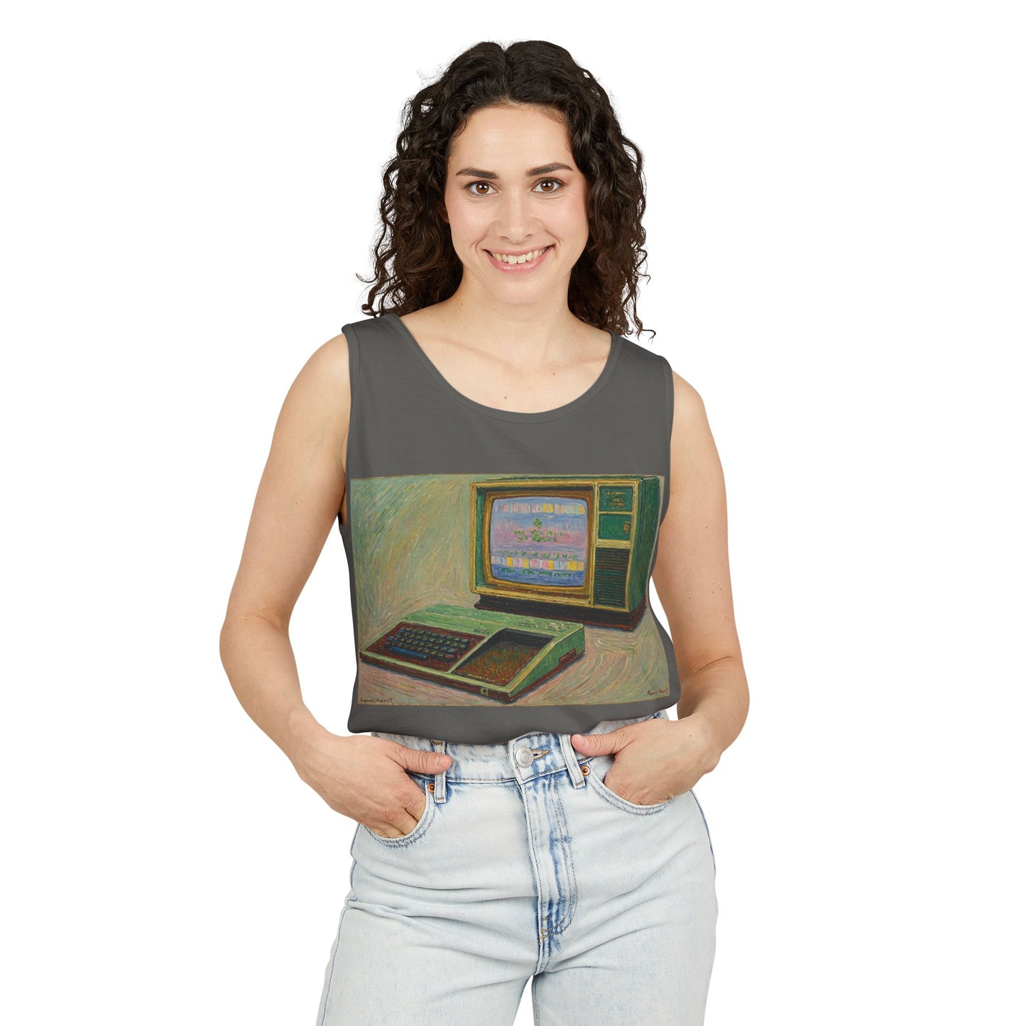 TI-99/4A Home Computer Inspired Tank Top | Oil Art 2 | Unisex Retro Graphic Tee for Tech Lovers, Summer Fashion, Gift for Nerds, Festival Wear, 80s Style