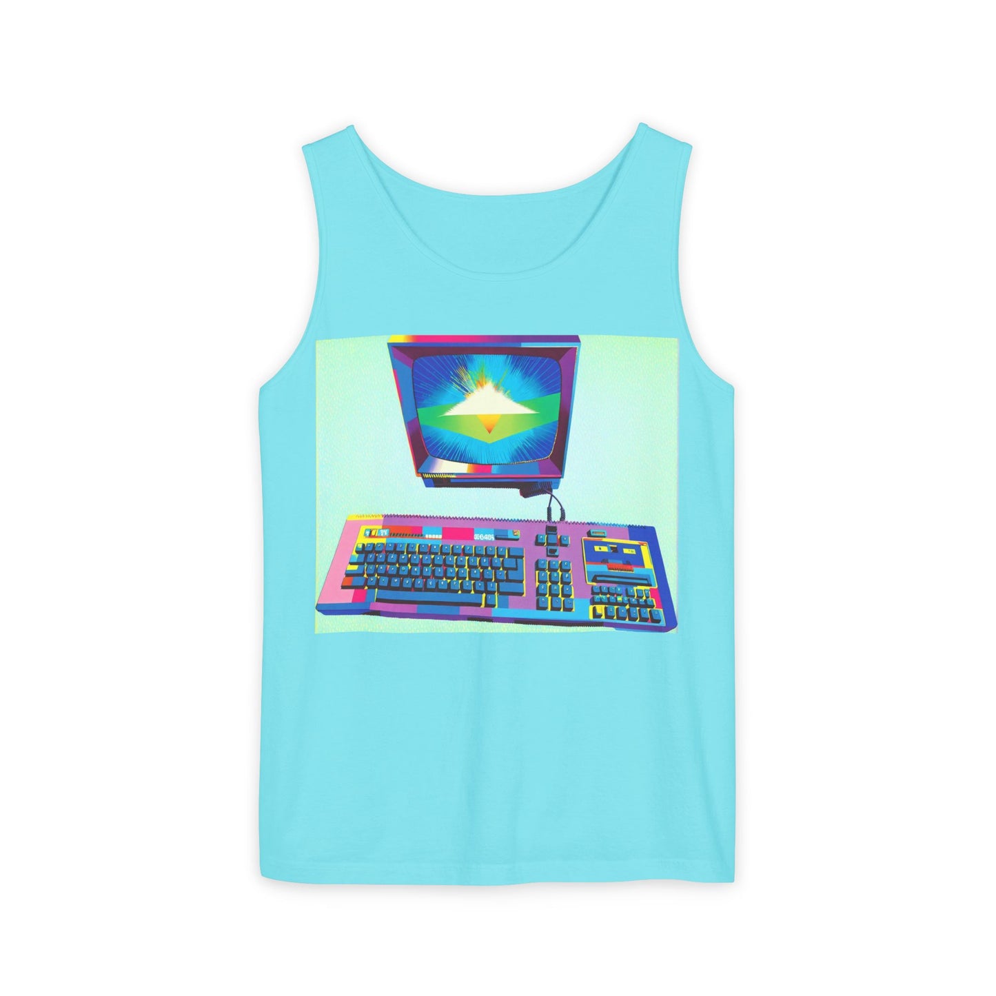Classic 8 bit home computer inspired Tank Top | Multi-Color Art | Unisex Retro Graphic Tee for Tech Lovers, Summer Fashion, Gift for Nerds, Festival Wear, 80s Style