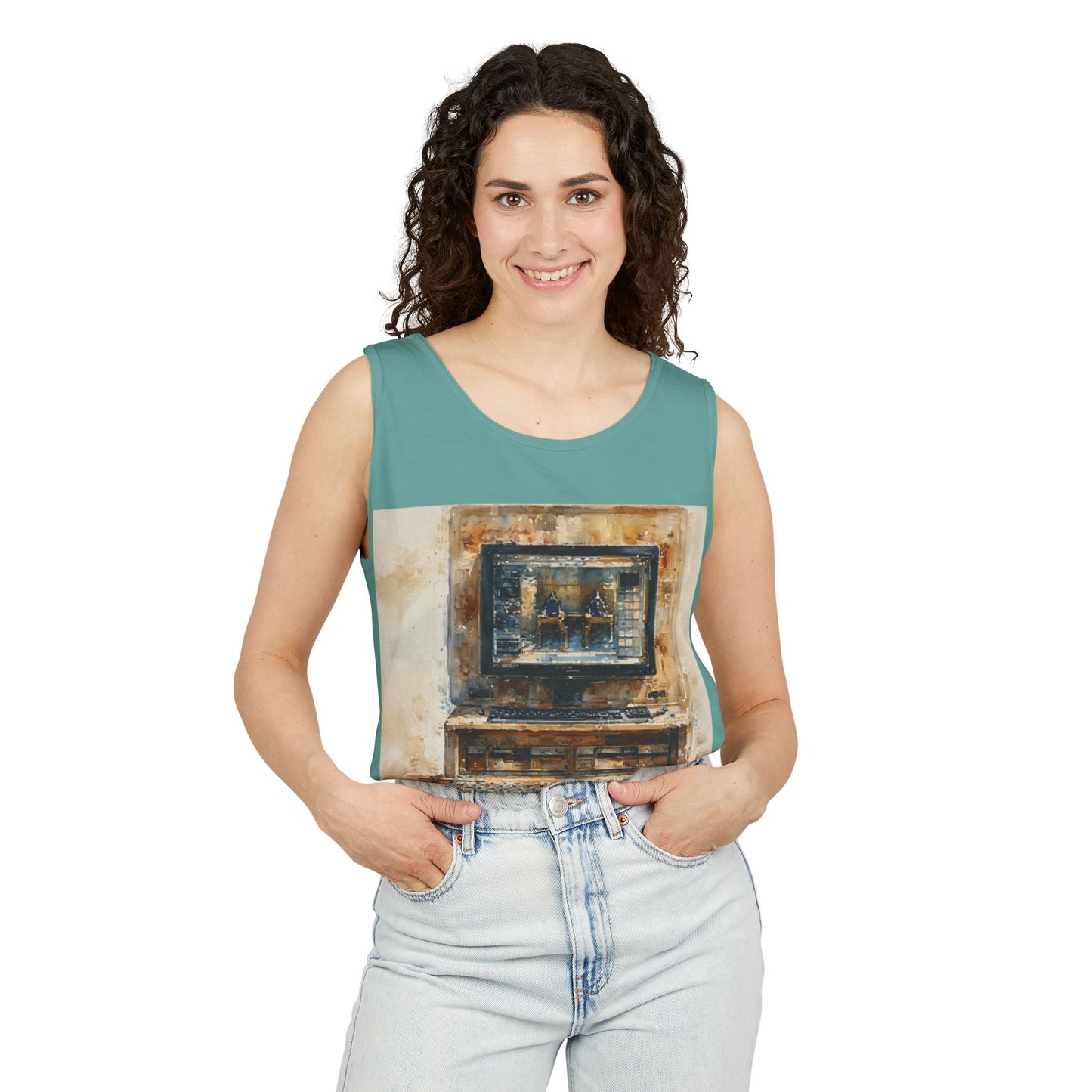 Classic business machine inspired Tank Top | Paint Art | Unisex Retro Graphic Tee for Tech Lovers, Summer Fashion, Gift for Nerds, Festival Wear, 80s Style