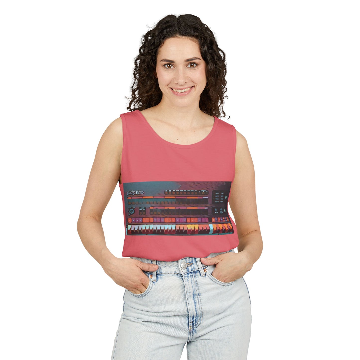 Mini Computer Inspired Tank Top | Unisex Retro Graphic Tee for Tech Lovers, Summer Fashion, Gift for Nerds, Festival Wear, 80s Style