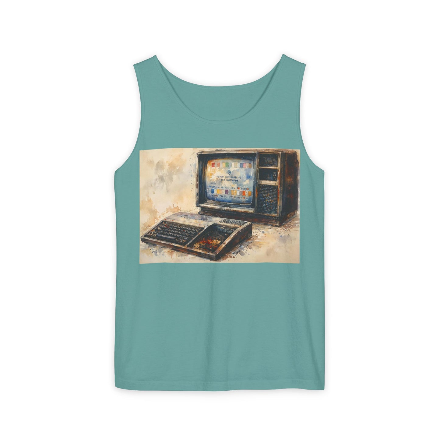 TI-99/4A Home Computer Inspired Tank Top | Oil Art Color | Unisex Retro Graphic Tee for Tech Lovers, Summer Fashion, Gift for Nerds, Festival Wear, 80s Style