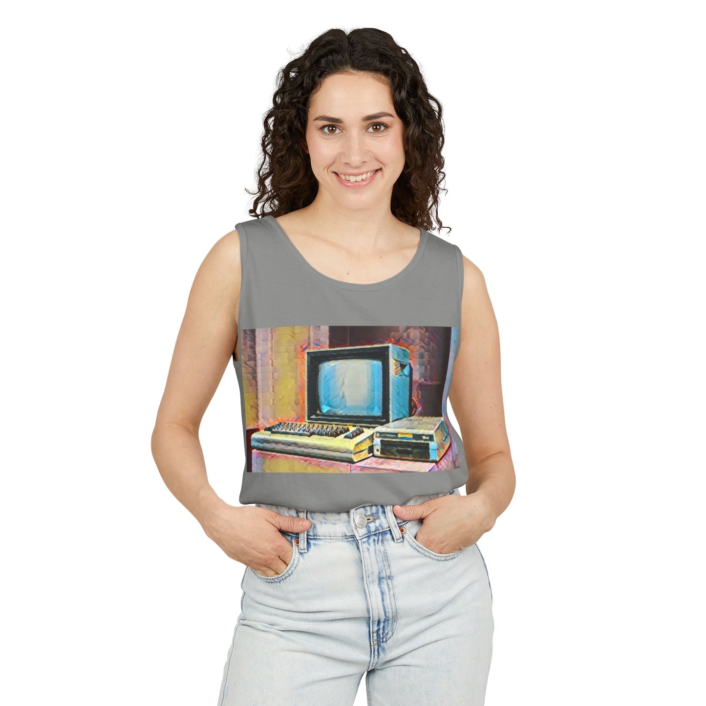 Classic 8 bit home computer inspired Tank Top | Spray Art Color | Unisex Retro Graphic Tee for Tech Lovers, Summer Fashion, Gift for Nerds, Festival Wear, 80s Style