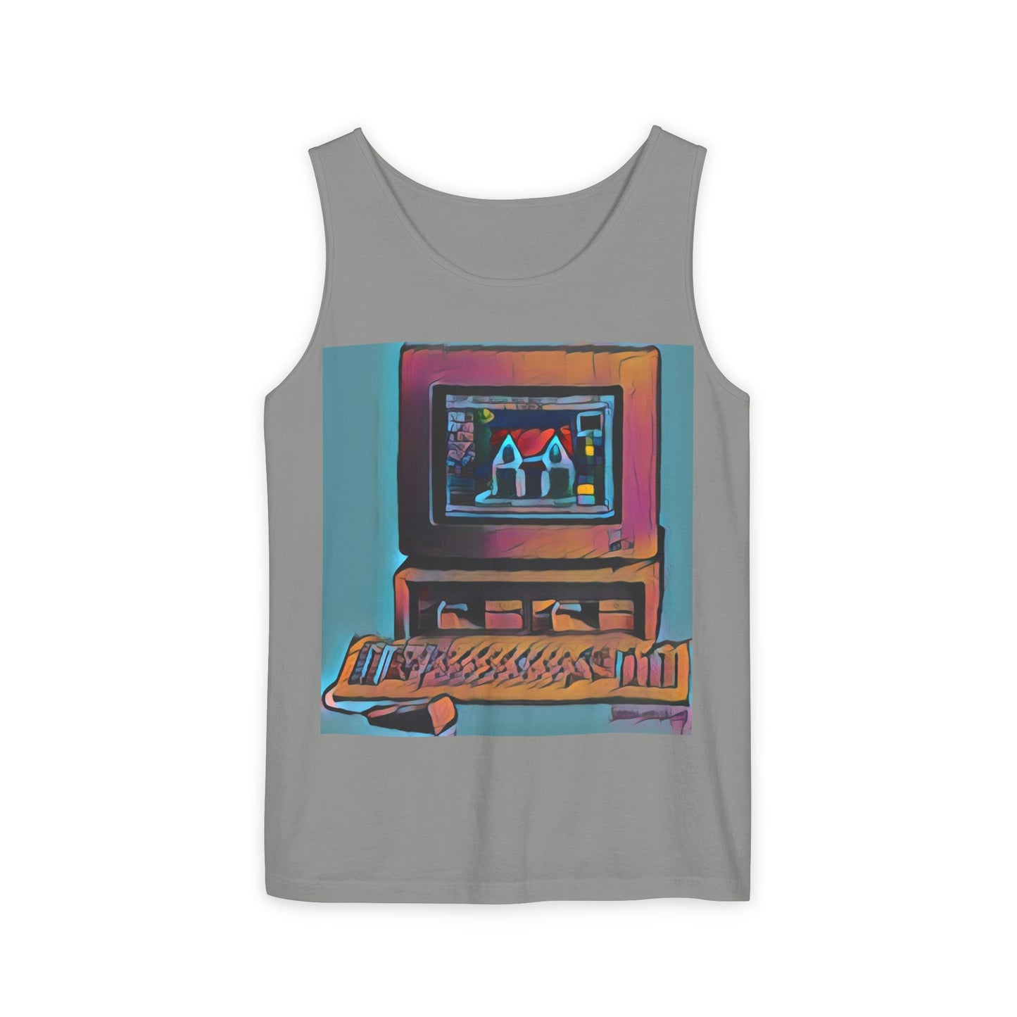 Classic business machine inspired Tank Top | Print Art Color | Unisex Retro Graphic Tee for Tech Lovers, Summer Fashion, Gift for Nerds, Festival Wear, 80s Style
