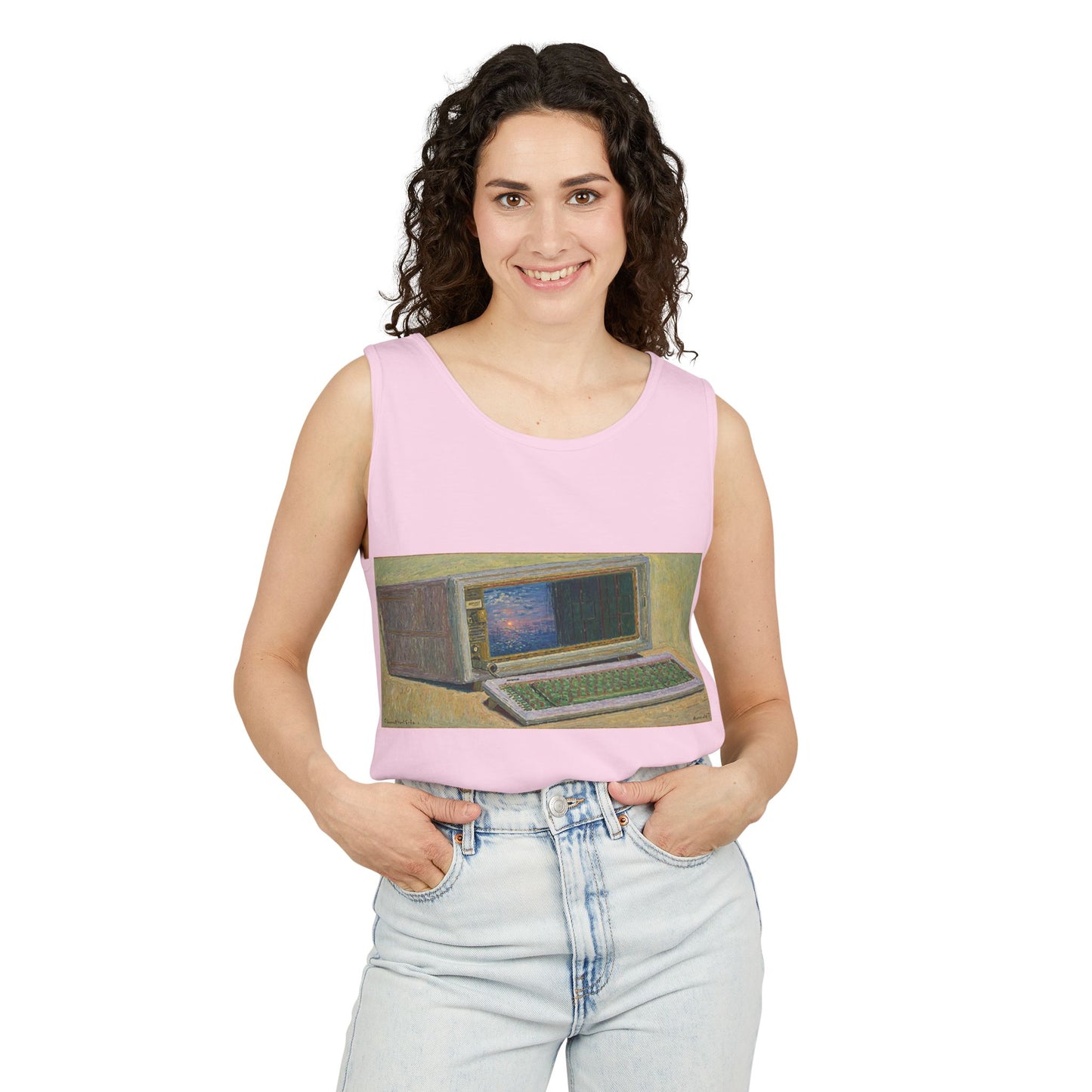 Classic Luggable PC Inspired Tank Top | Unisex Retro Graphic Tee for Tech Lovers, Summer Fashion, Gift for Nerds, Festival Wear, 80s Style