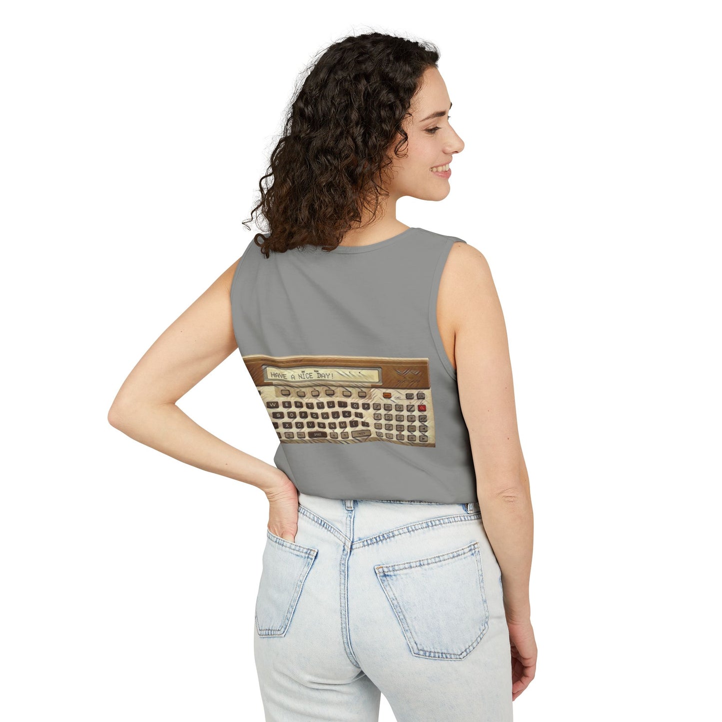 Pocket Computer Inspired Tank Top | Unisex Retro Graphic Tee for Tech Lovers, Summer Fashion, Gift for Nerds, Festival Wear, 80s Style