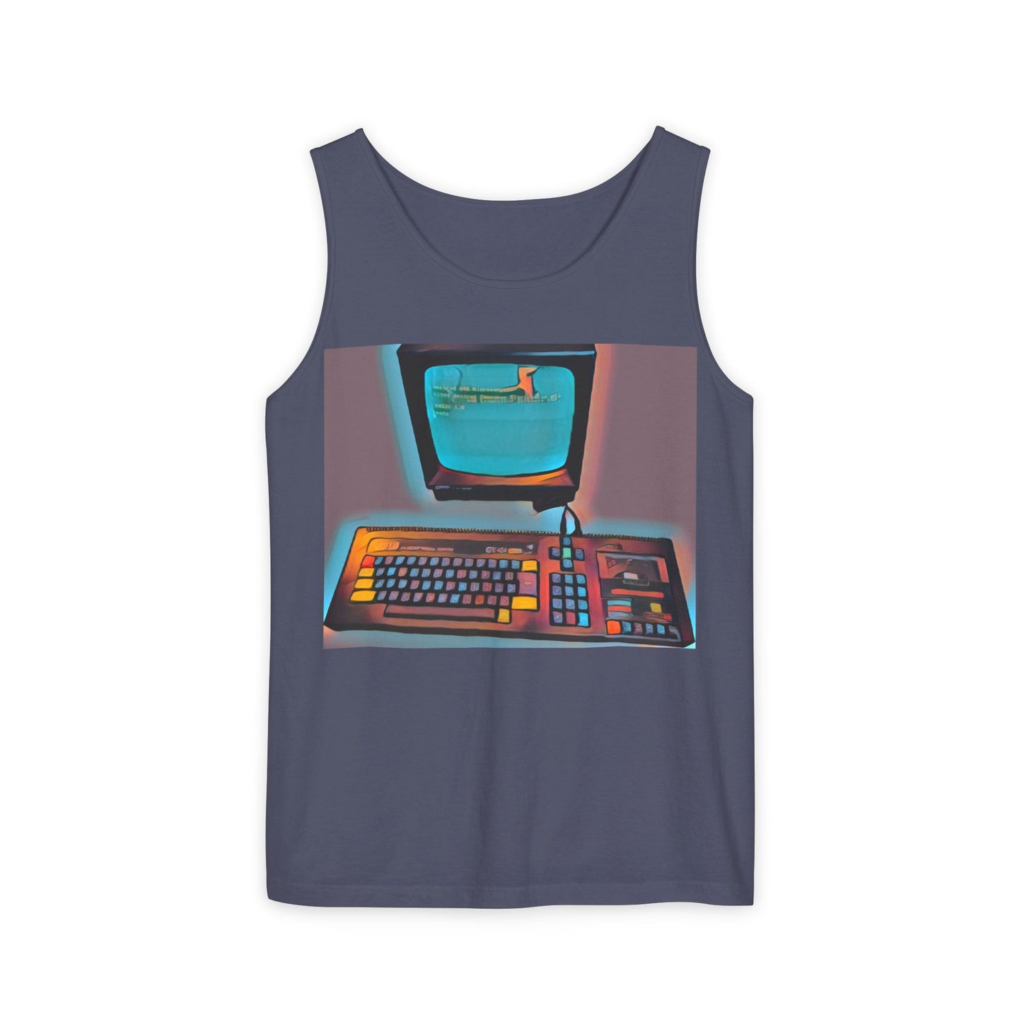 Classic 8 bit home computer inspired Tank Top | Print Art Color | Unisex Retro Graphic Tee for Tech Lovers, Summer Fashion, Gift for Nerds, Festival Wear, 80s Style