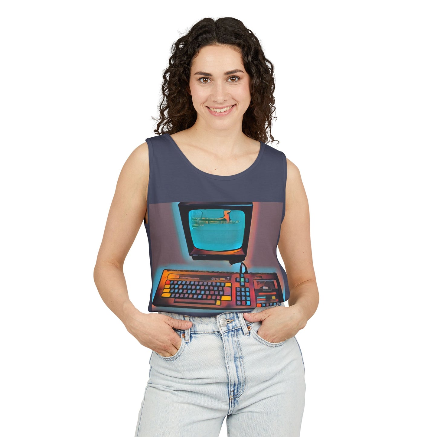 Classic 8 bit home computer inspired Tank Top | Print Art Color | Unisex Retro Graphic Tee for Tech Lovers, Summer Fashion, Gift for Nerds, Festival Wear, 80s Style