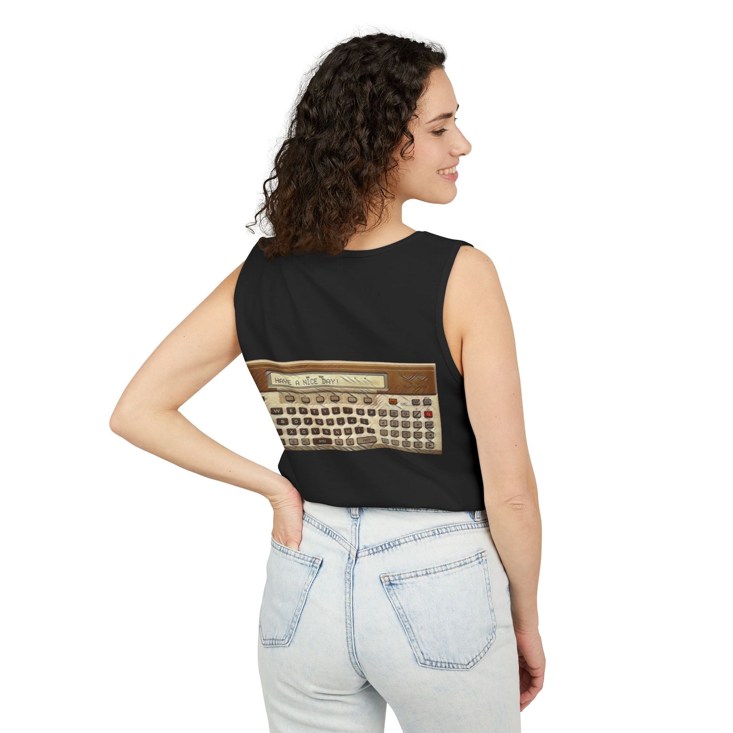 Pocket Computer Inspired Tank Top | Unisex Retro Graphic Tee for Tech Lovers, Summer Fashion, Gift for Nerds, Festival Wear, 80s Style