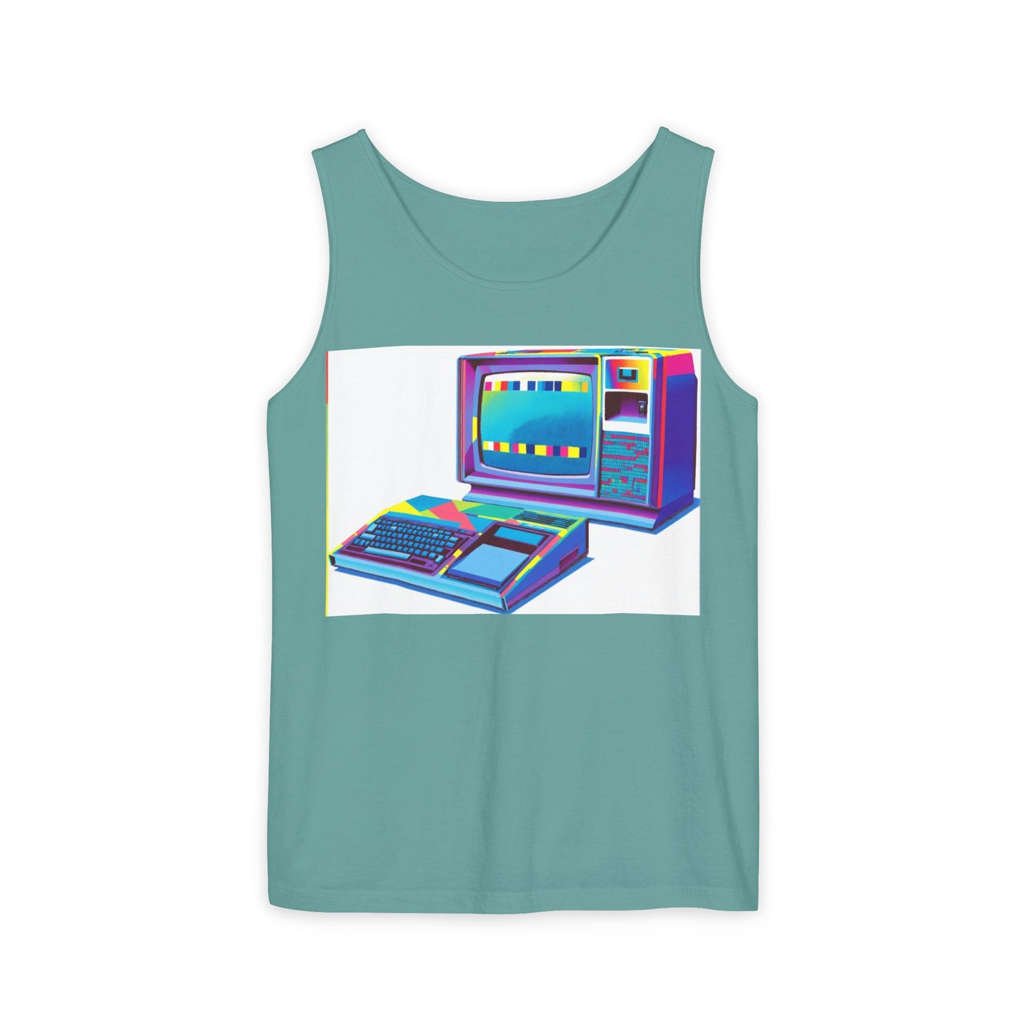TI-99/4A Home Computer Inspired Tank Top | Multi-Color Modern Art | Unisex Retro Graphic Tee for Tech Lovers, Summer Fashion, Gift for Nerds, Festival Wear, 80s Style