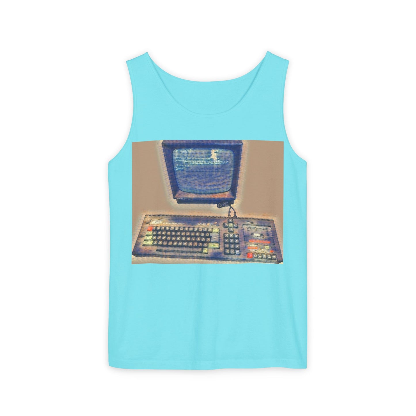 Classic 8 bit home computer inspired Tank Top | Sand Art Color | Unisex Retro Graphic Tee for Tech Lovers, Summer Fashion, Gift for Nerds, Festival Wear, 80s Style