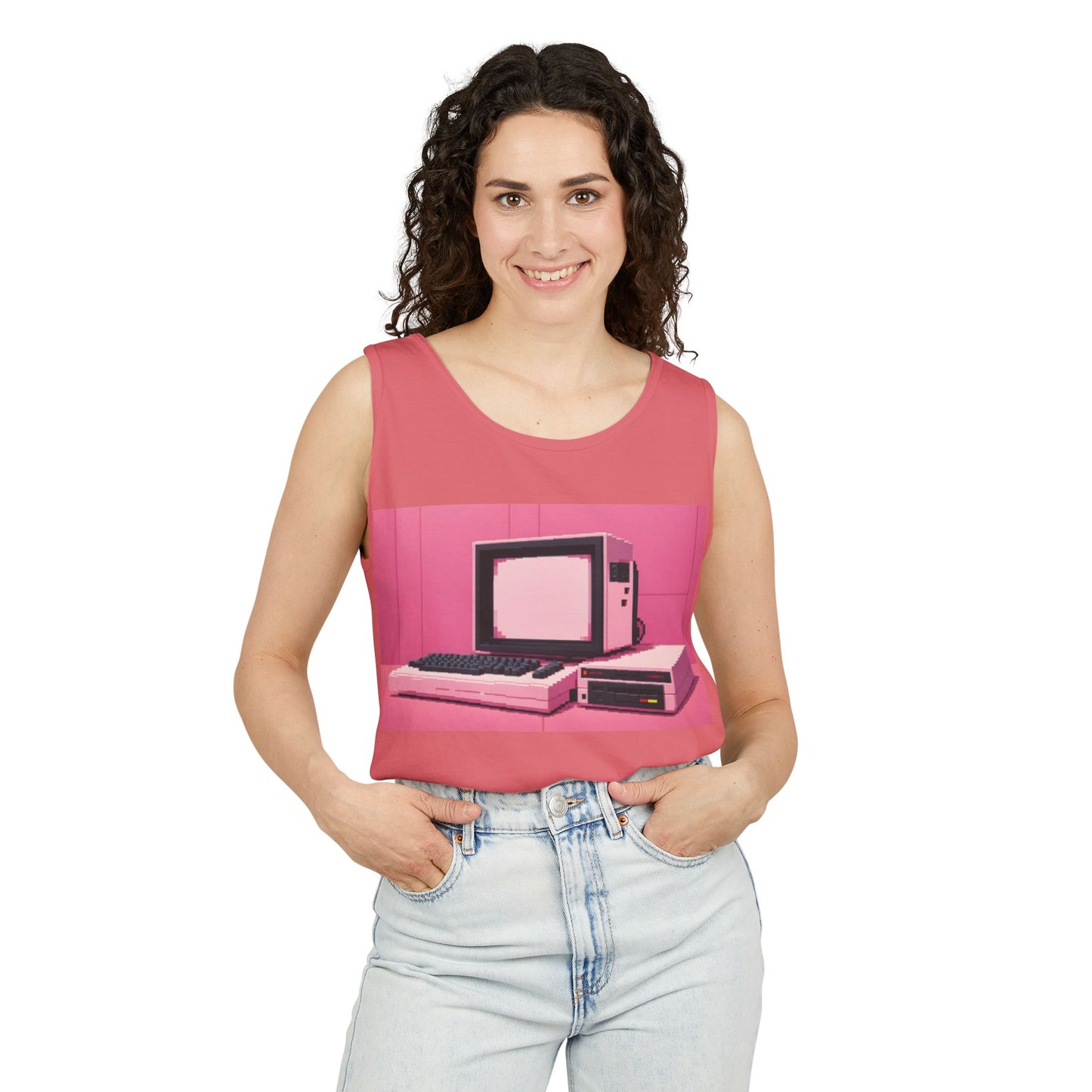 Classic 8 bit home computer inspired Tank Top | Pixel Art Color | Unisex Retro Graphic Tee for Tech Lovers, Summer Fashion, Gift for Nerds, Festival Wear, 80s Style