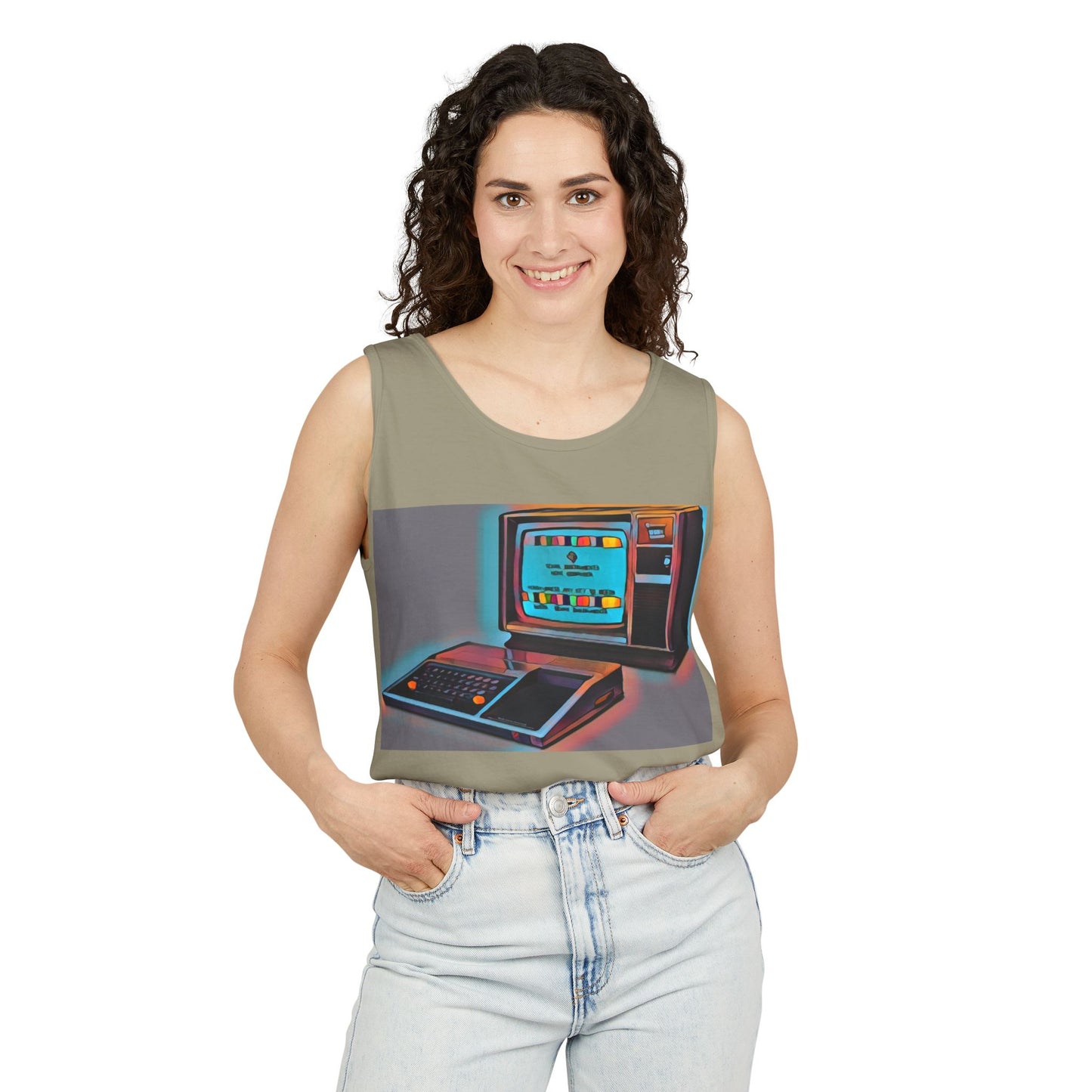 TI-99/4A Computer Inspired Tank Top | Print Art Color | Unisex Retro Graphic Tee for Tech Lovers, Summer Fashion, Gift for Nerds, Festival Wear, 80s Style