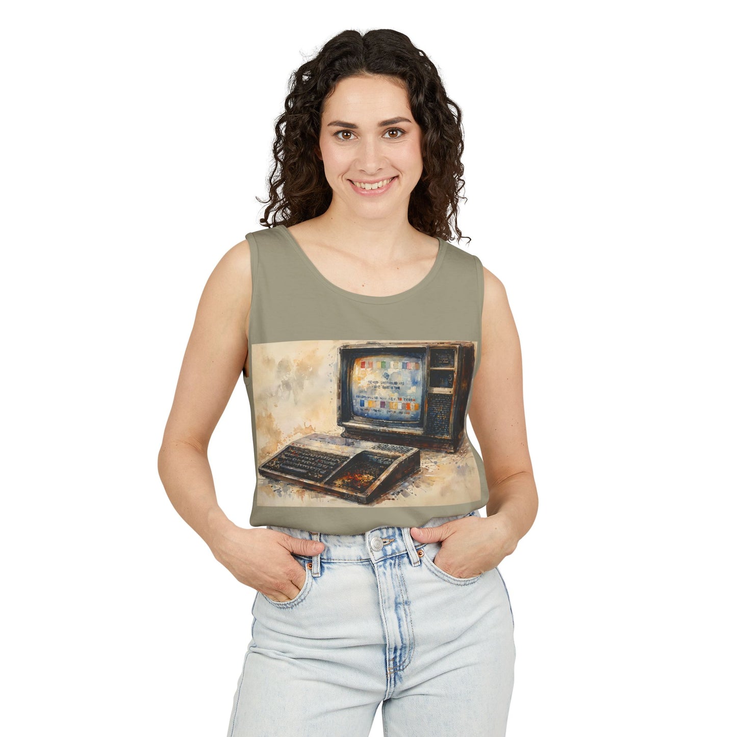 TI-99/4A Home Computer Inspired Tank Top | Oil Art Color | Unisex Retro Graphic Tee for Tech Lovers, Summer Fashion, Gift for Nerds, Festival Wear, 80s Style