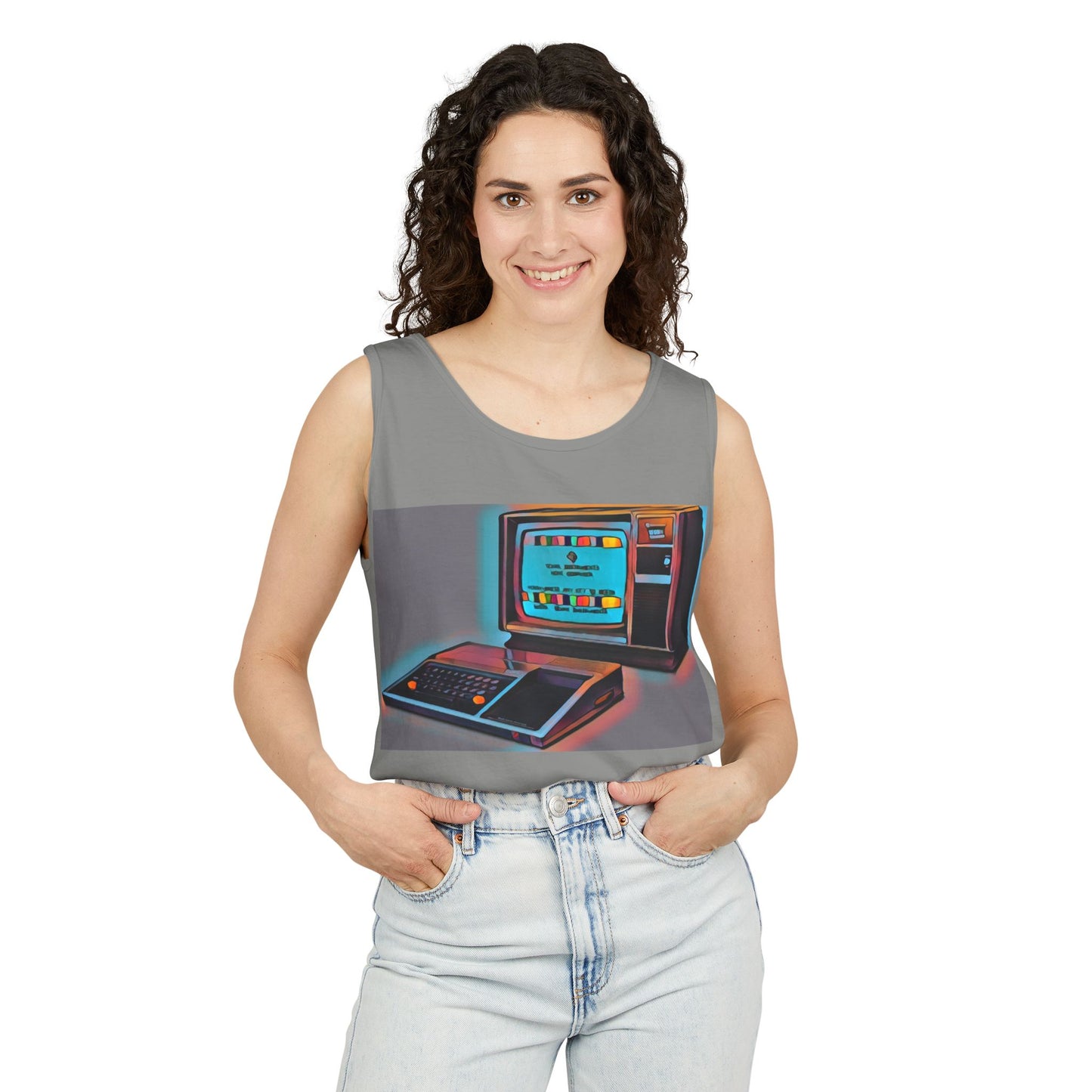 TI-99/4A Computer Inspired Tank Top | Print Art Color | Unisex Retro Graphic Tee for Tech Lovers, Summer Fashion, Gift for Nerds, Festival Wear, 80s Style