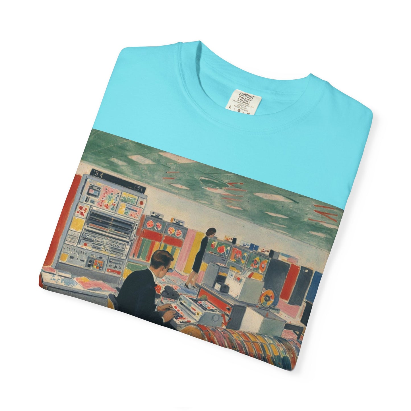 Classic Mainframe Computer T-Shirt with control panel on back - Modern Art Color