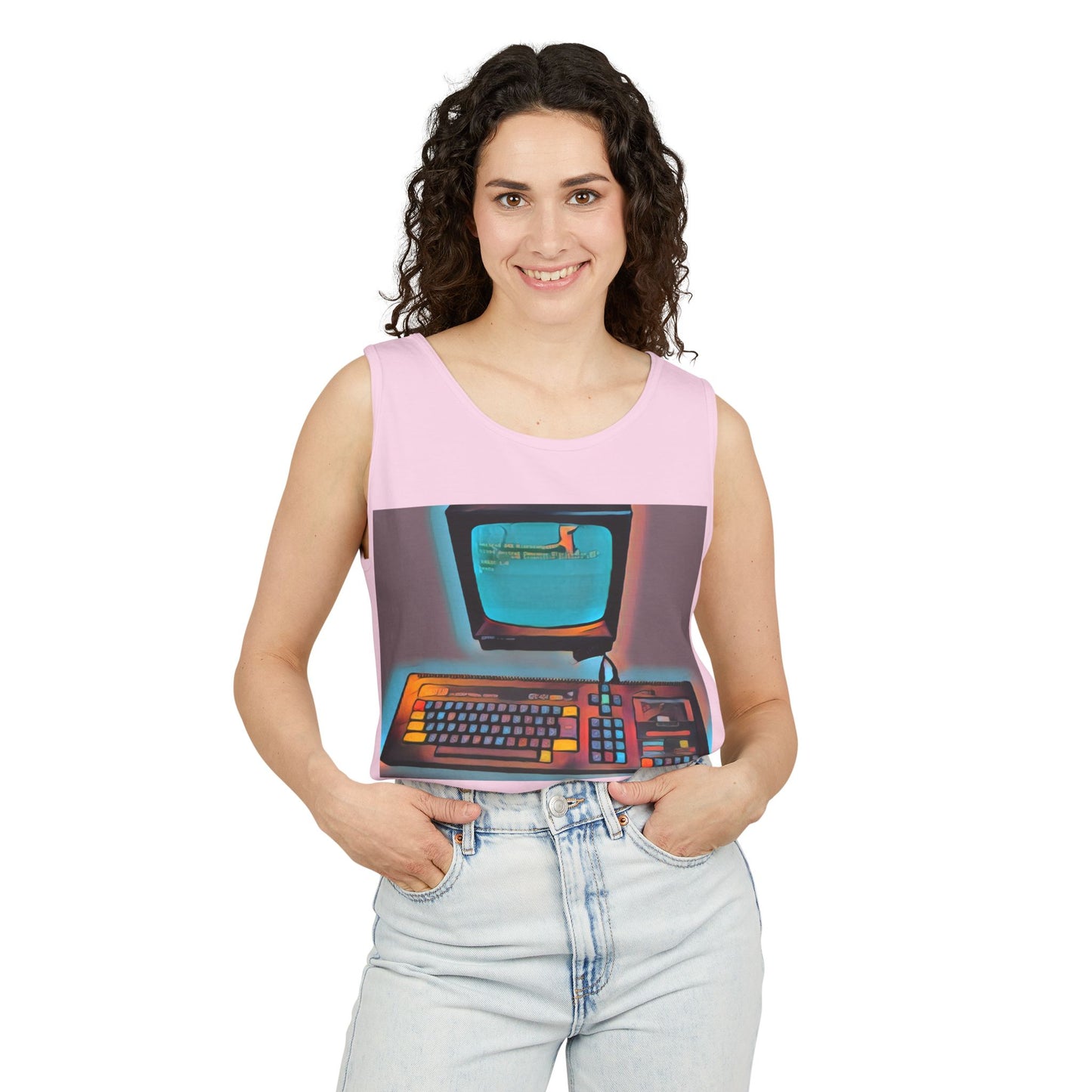 Classic 8 bit home computer inspired Tank Top | Print Art Color | Unisex Retro Graphic Tee for Tech Lovers, Summer Fashion, Gift for Nerds, Festival Wear, 80s Style