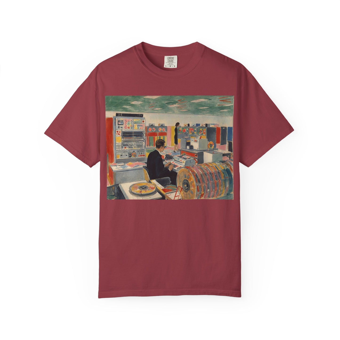 Classic Mainframe Computer T-Shirt with control panel on back - Modern Art Color