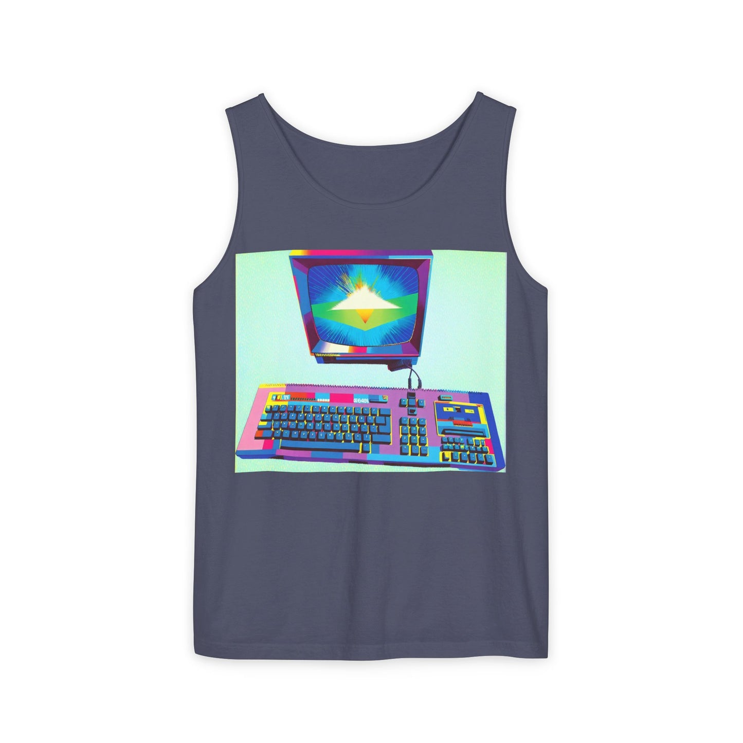 Classic 8 bit home computer inspired Tank Top | Multi-Color Art | Unisex Retro Graphic Tee for Tech Lovers, Summer Fashion, Gift for Nerds, Festival Wear, 80s Style
