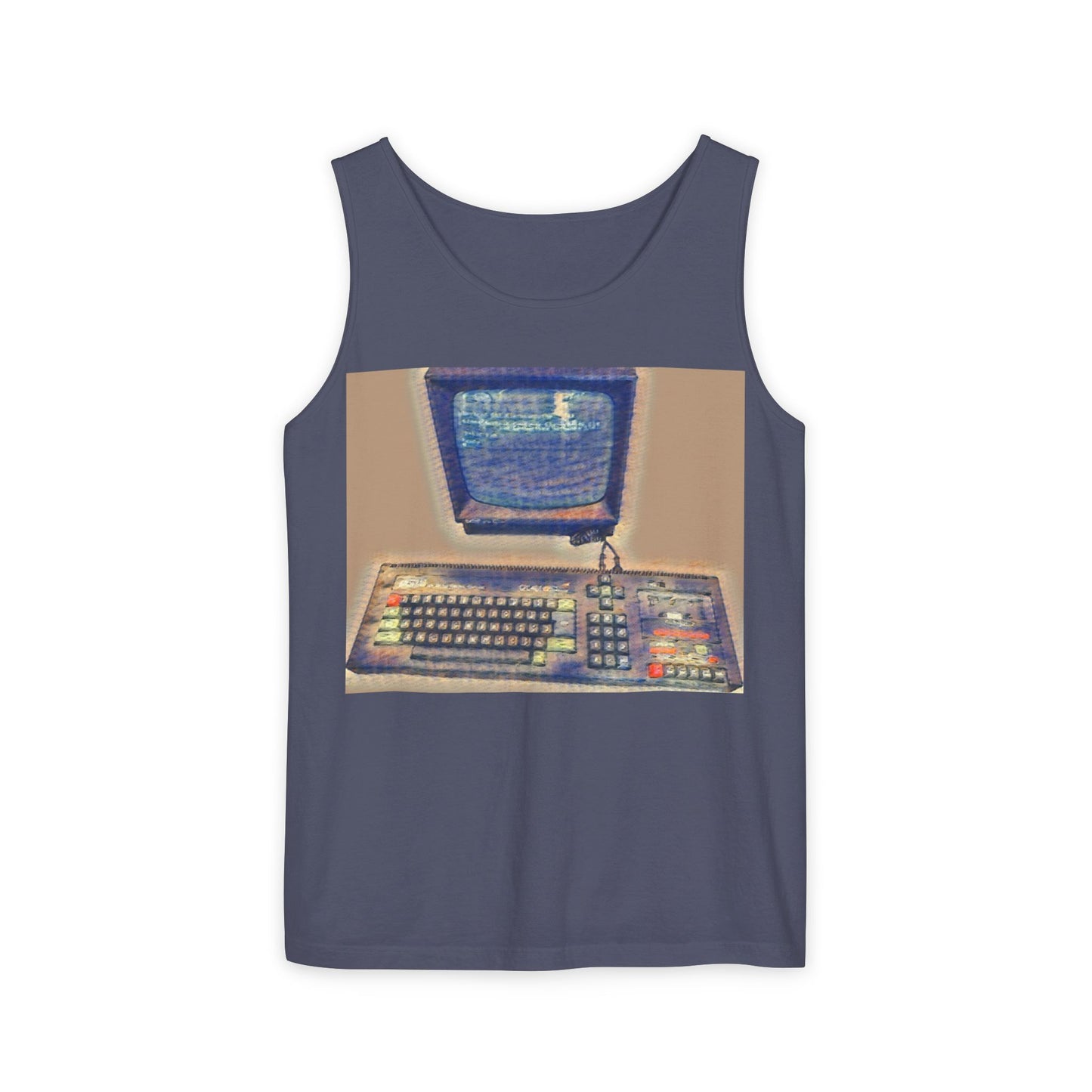 Classic 8 bit home computer inspired Tank Top | Sand Art Color | Unisex Retro Graphic Tee for Tech Lovers, Summer Fashion, Gift for Nerds, Festival Wear, 80s Style