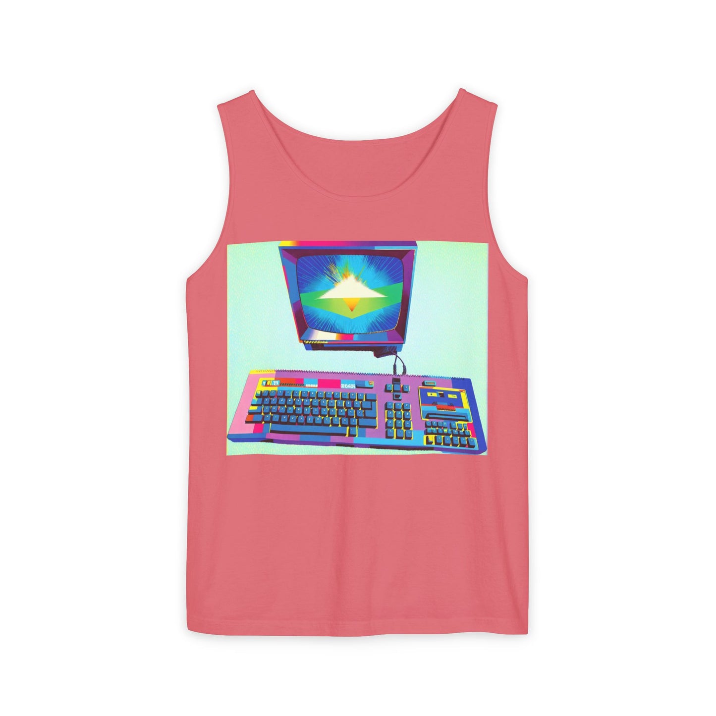 Classic 8 bit home computer inspired Tank Top | Multi-Color Art | Unisex Retro Graphic Tee for Tech Lovers, Summer Fashion, Gift for Nerds, Festival Wear, 80s Style