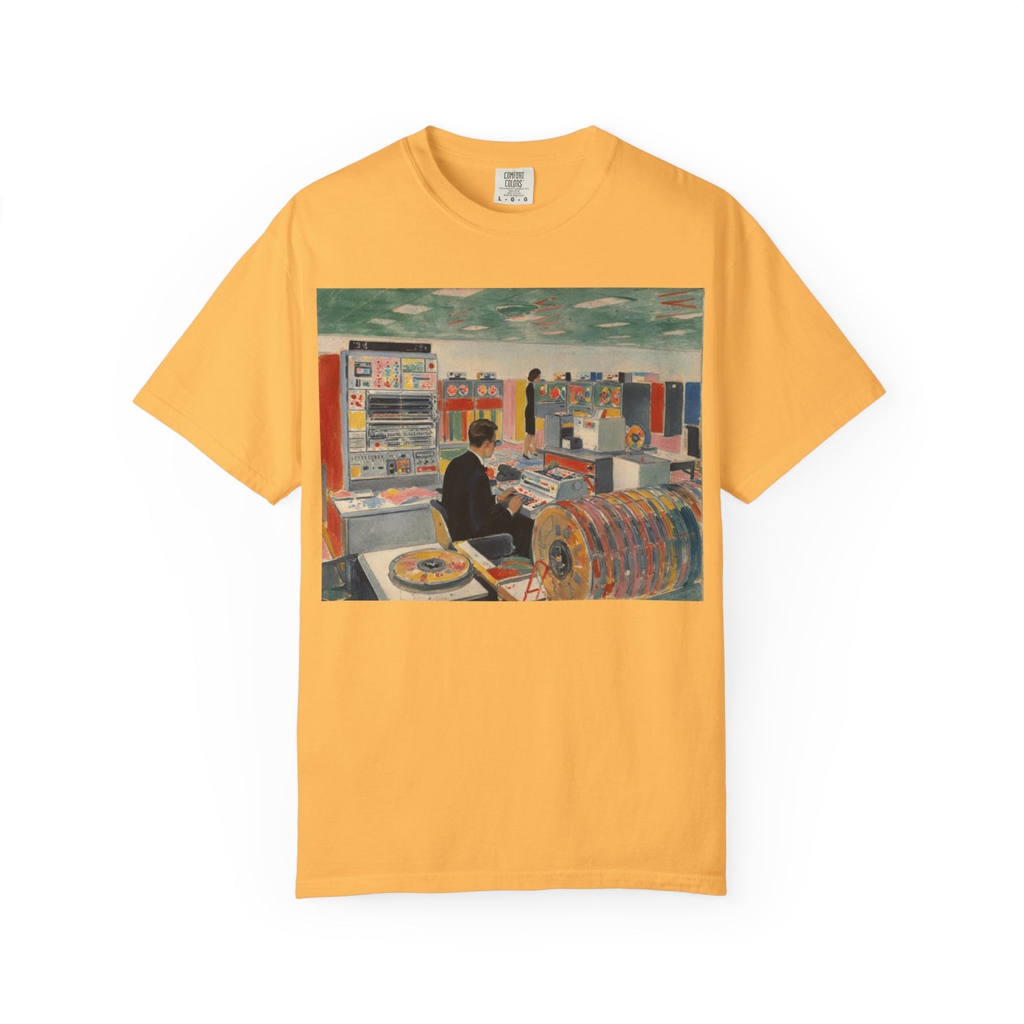 Classic Mainframe Computer T-Shirt with control panel on back - Modern Art Color