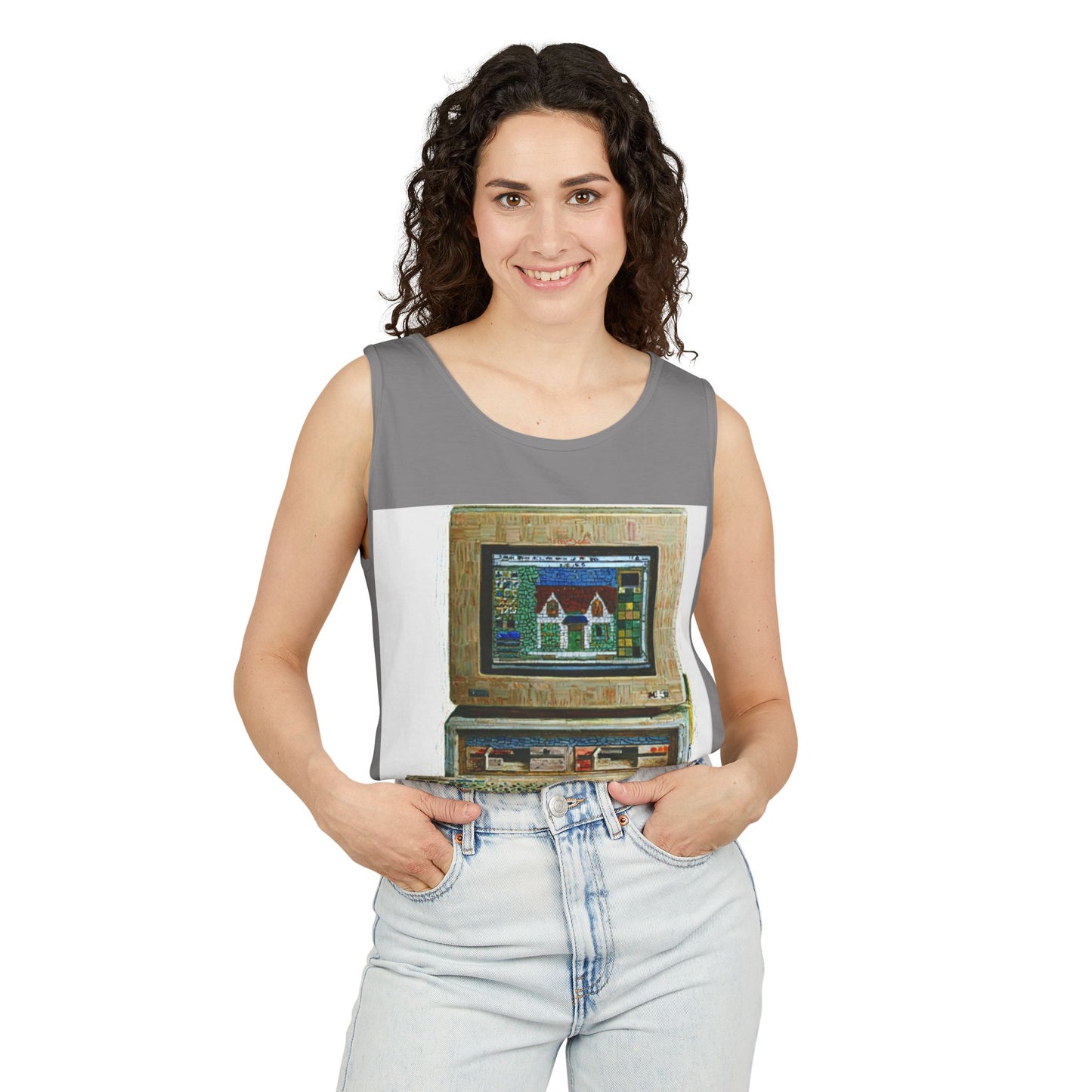 Classic business machine inspired Tank Top | Mosaic Art Color | Unisex Retro Graphic Tee for Tech Lovers, Summer Fashion, Gift for Nerds, Festival Wear, 80s Style