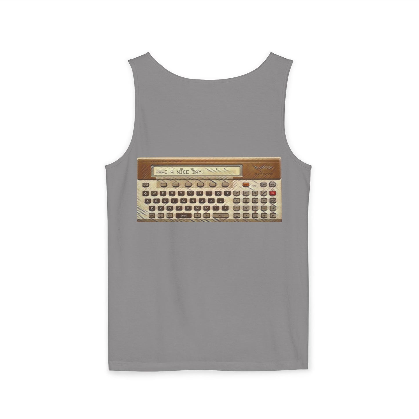 Pocket Computer Inspired Tank Top | Unisex Retro Graphic Tee for Tech Lovers, Summer Fashion, Gift for Nerds, Festival Wear, 80s Style