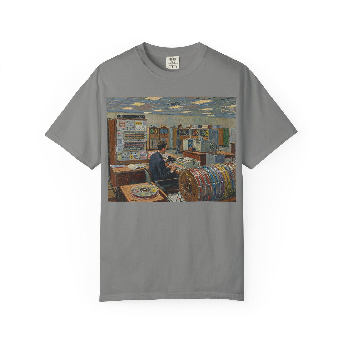 Classic Mainframe T-Shirt with tape storage units on back - Print Art Color