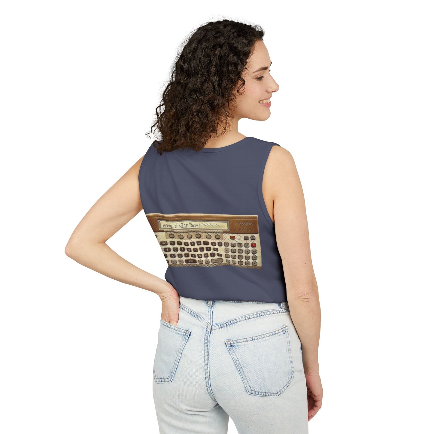 Pocket Computer Inspired Tank Top | Unisex Retro Graphic Tee for Tech Lovers, Summer Fashion, Gift for Nerds, Festival Wear, 80s Style