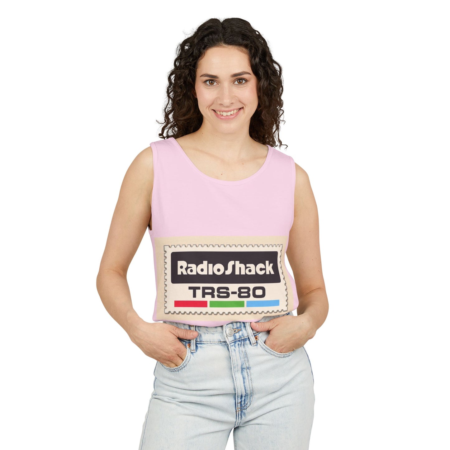 TRS-80 CoCo Themed Tank Top | Monochrome Art | Unisex Retro Graphic Tee for Tech Lovers, Summer Fashion, Gift for Nerds, Festival Wear, 80s Style
