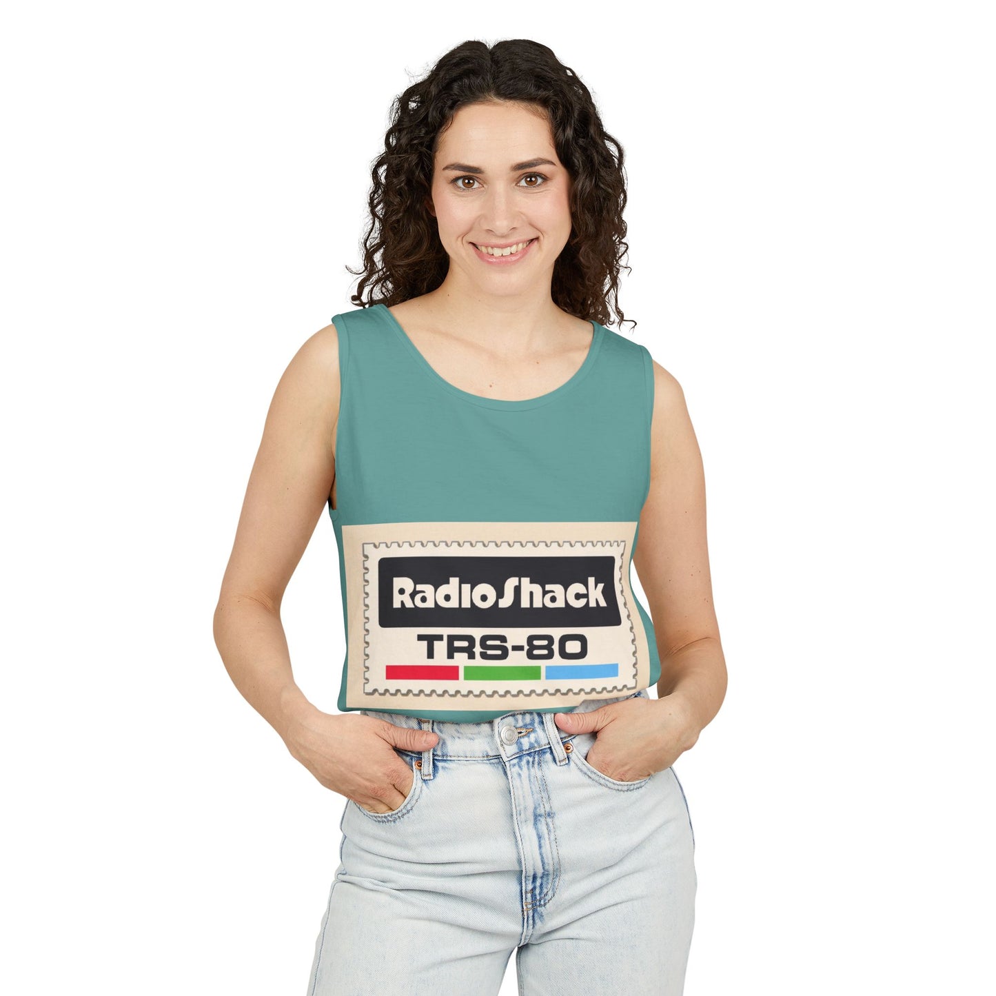 TRS-80 CoCo Themed Tank Top | Monochrome Art | Unisex Retro Graphic Tee for Tech Lovers, Summer Fashion, Gift for Nerds, Festival Wear, 80s Style