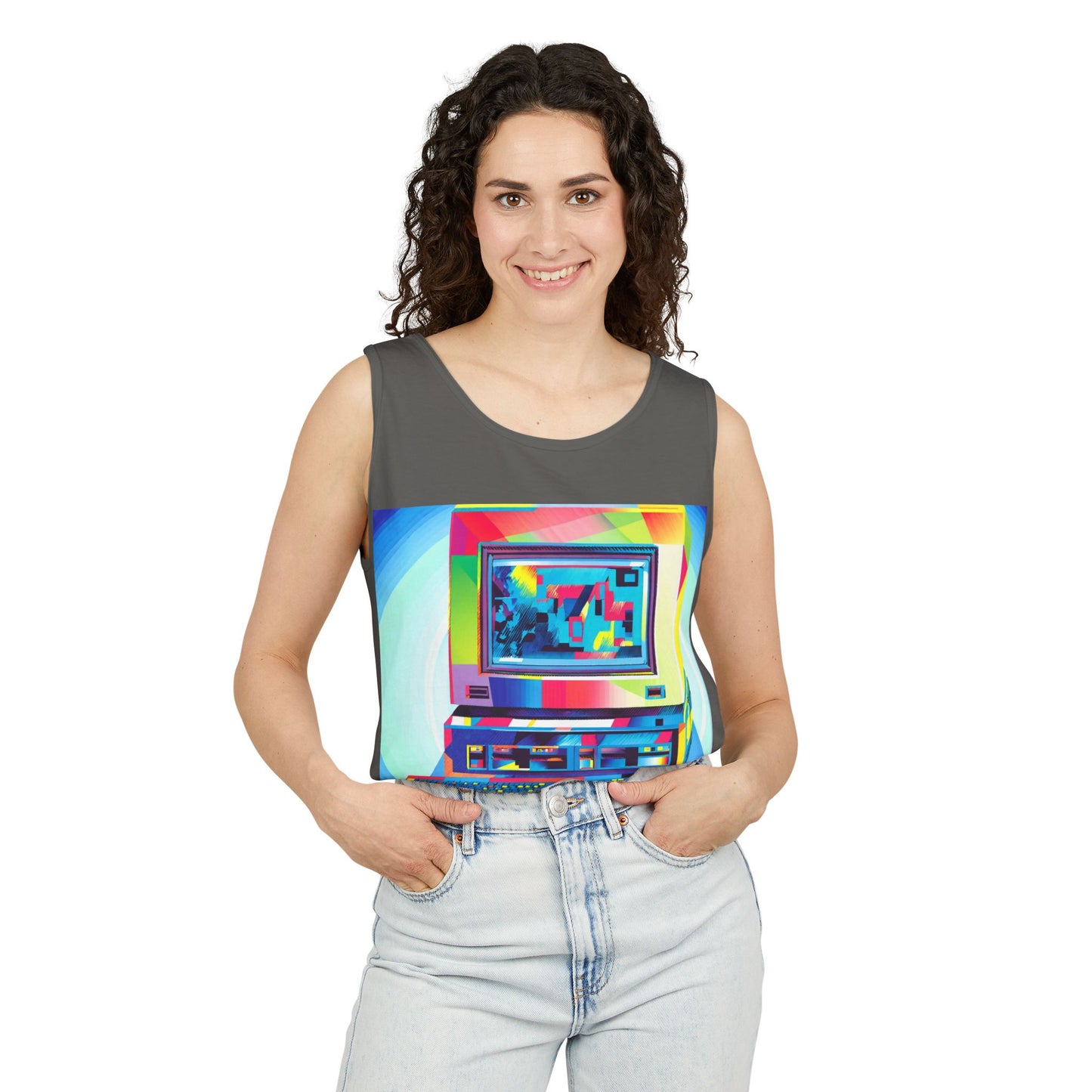 Classic business machine inspired Tank Top | Multi-Color Art | Unisex Retro Graphic Tee for Tech Lovers, Summer Fashion, Gift for Nerds, Festival Wear, 80s Style