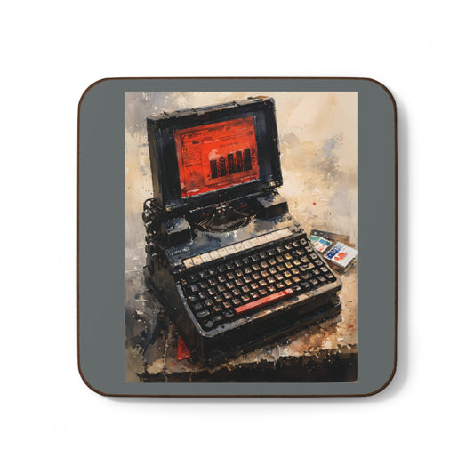 Classic Steam Punk Laptop in Dark Grey Hardboard Coaster in Paint Art Color for Tech Enthusiast & Creatives