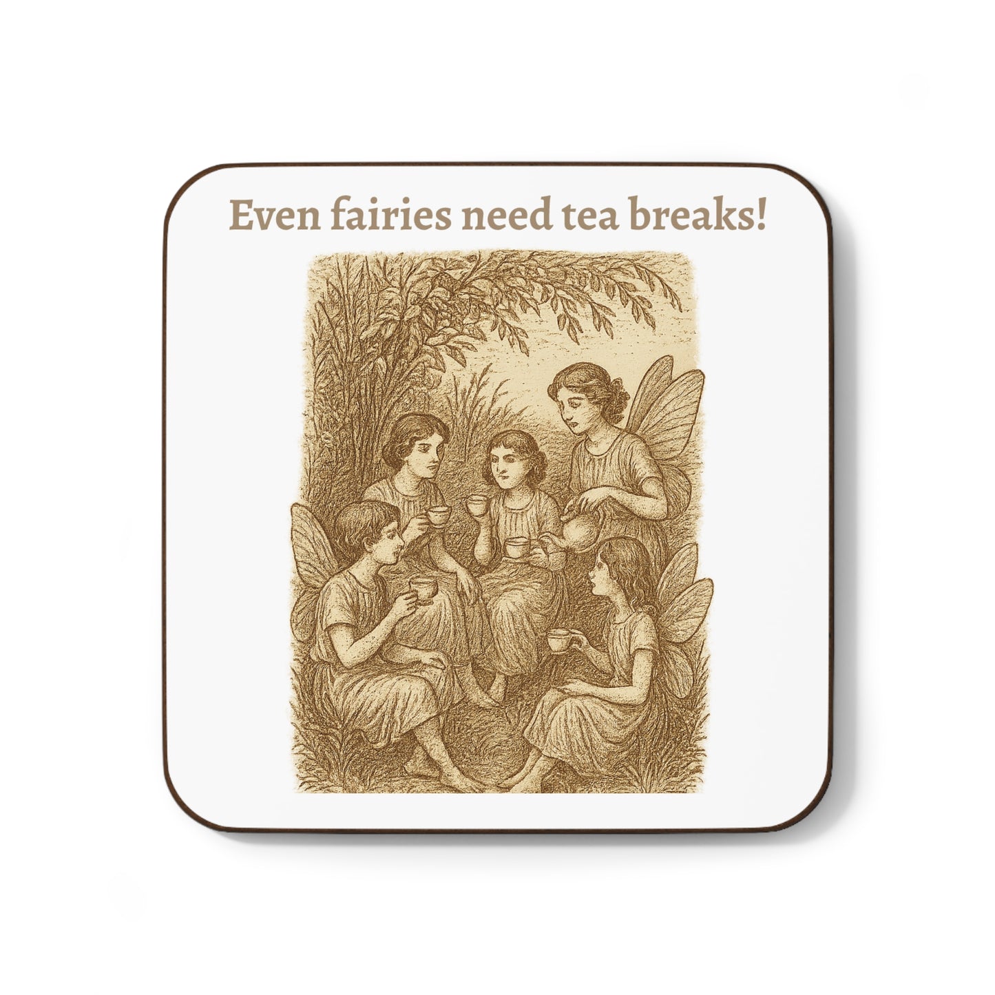 Even Fairies Need Tea Breaks! Coaster | Harmsworth Art | Especially for collectors and tech enthusiasts