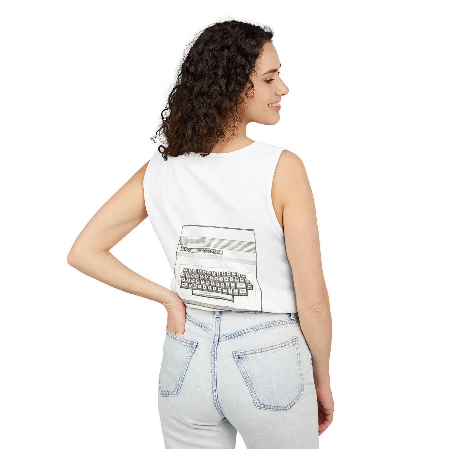 Classic 8 bit home computer inspired Tank Top | Monochrome Art | Unisex Retro Graphic Tee for Tech Lovers, Summer Fashion, Gift for Nerds, Festival Wear, 80s Style