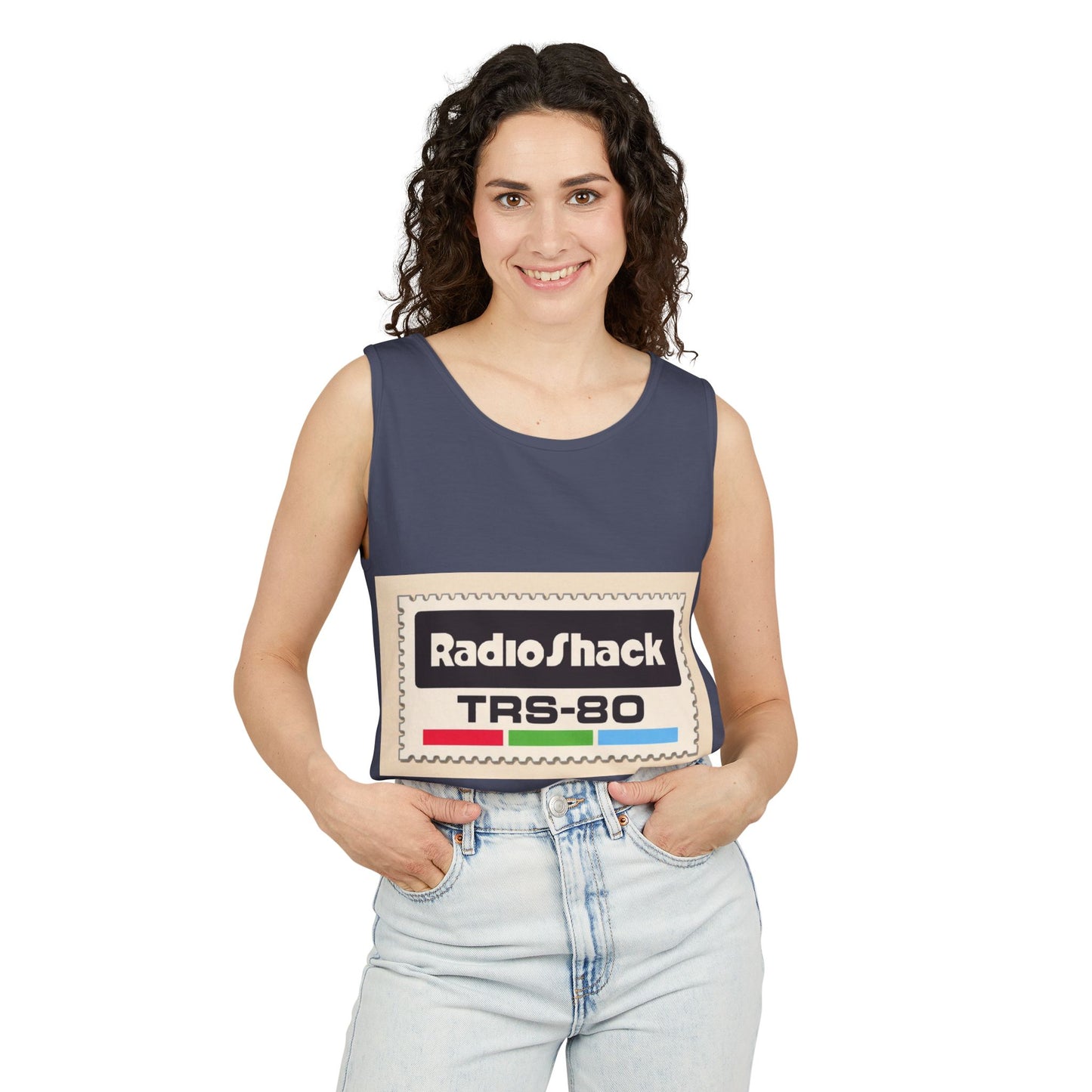 TRS-80 CoCo Themed Tank Top | Monochrome Art | Unisex Retro Graphic Tee for Tech Lovers, Summer Fashion, Gift for Nerds, Festival Wear, 80s Style
