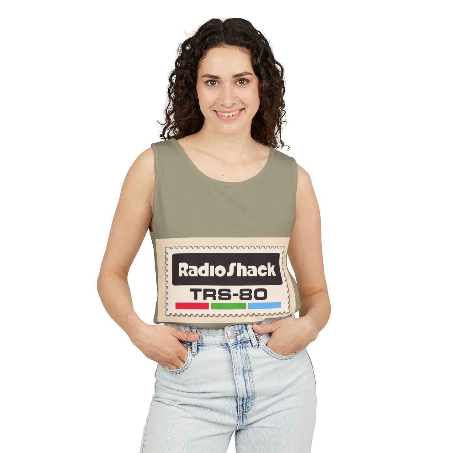 TRS-80 CoCo Themed Tank Top | Monochrome Art | Unisex Retro Graphic Tee for Tech Lovers, Summer Fashion, Gift for Nerds, Festival Wear, 80s Style
