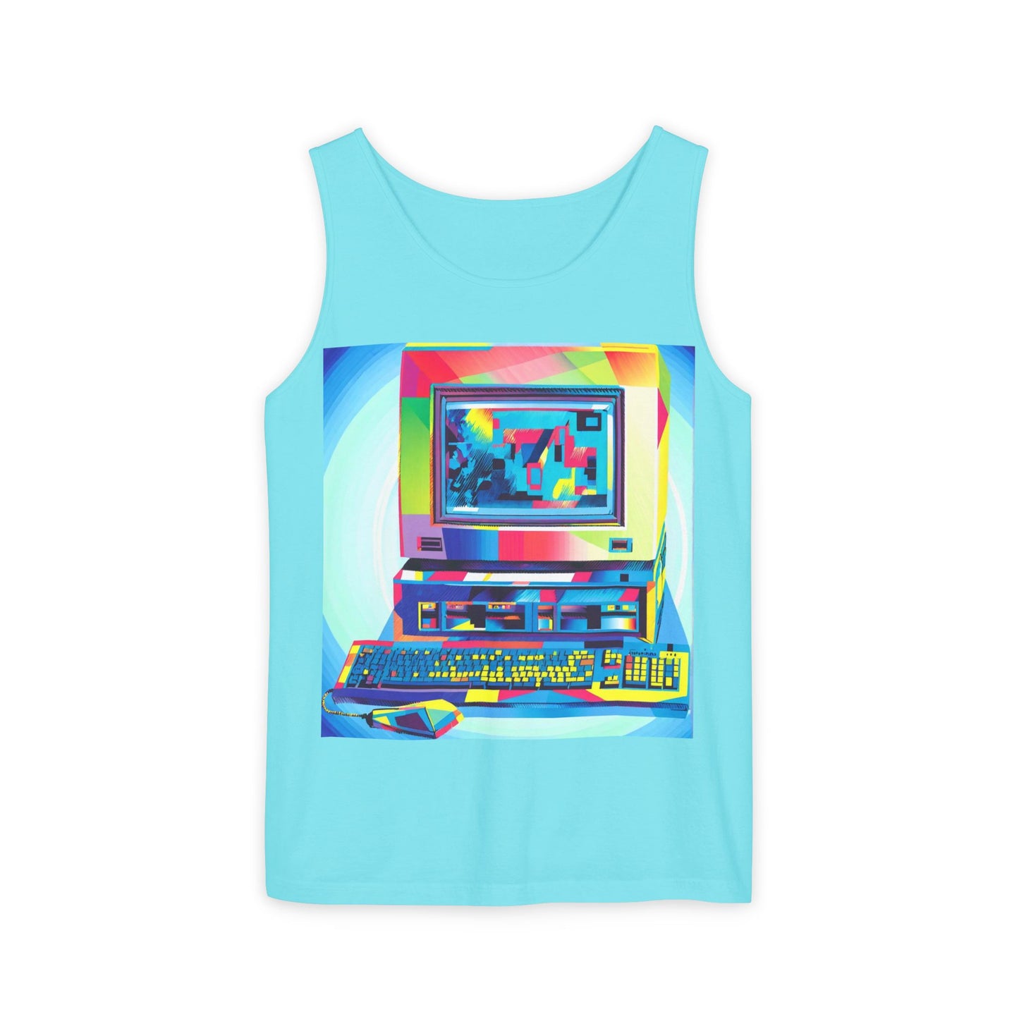 Classic business machine inspired Tank Top | Multi-Color Art | Unisex Retro Graphic Tee for Tech Lovers, Summer Fashion, Gift for Nerds, Festival Wear, 80s Style