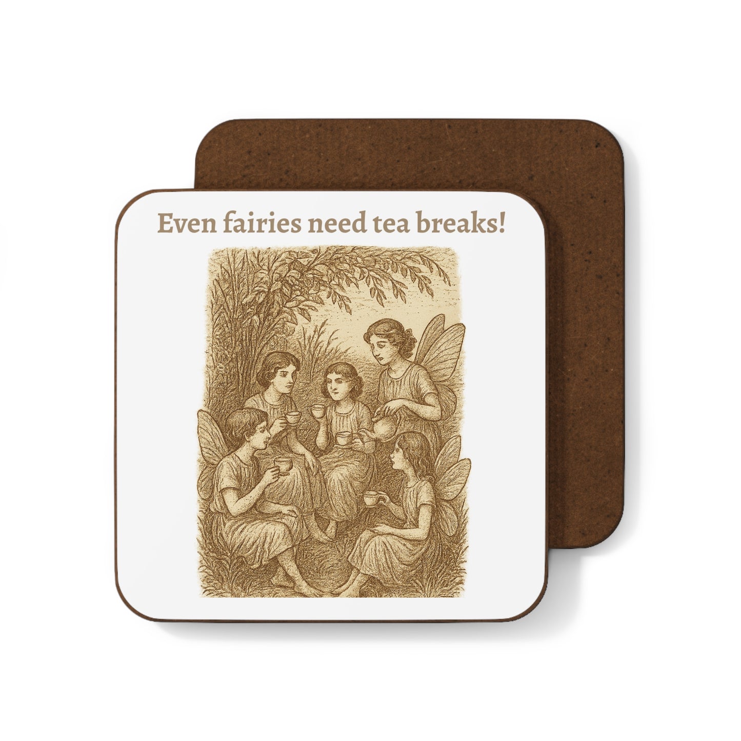 Even Fairies Need Tea Breaks! Coaster | Harmsworth Art | Especially for collectors and tech enthusiasts