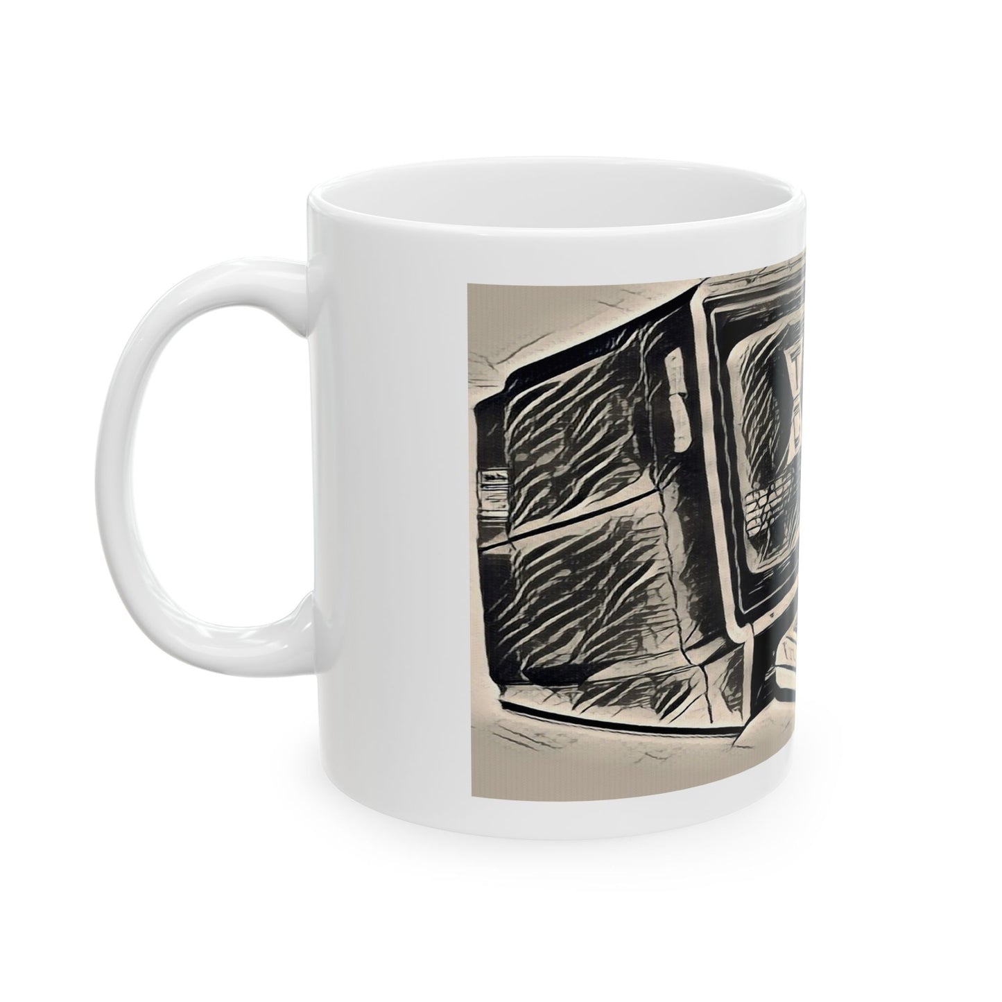 Vintage Computer Ceramic Mug | Classic Business Machine Ink Art Monochrome Design | Perfect for Tech Lovers
