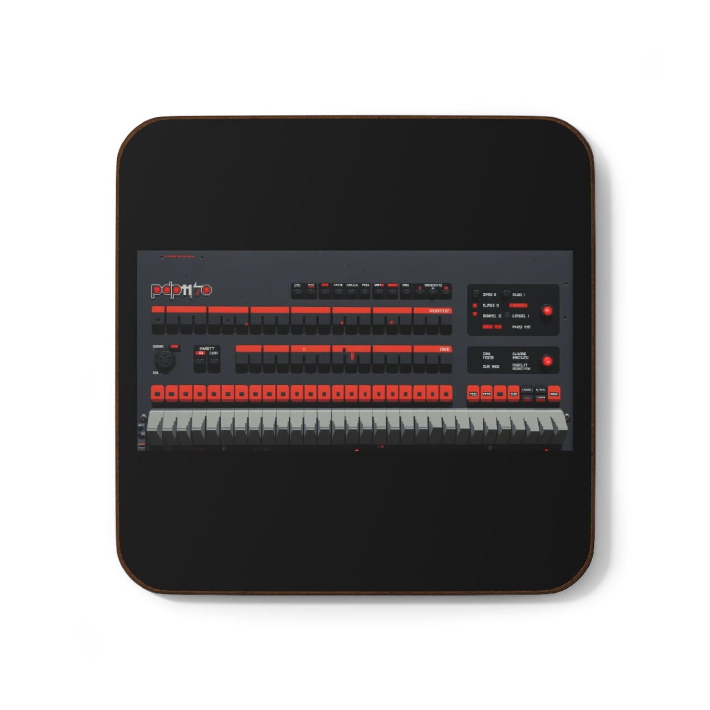 Classic Mini Computer Control Panel in Black Hardboard Coaster in Pixel Art Color for Tech Enthusiast & Creatives