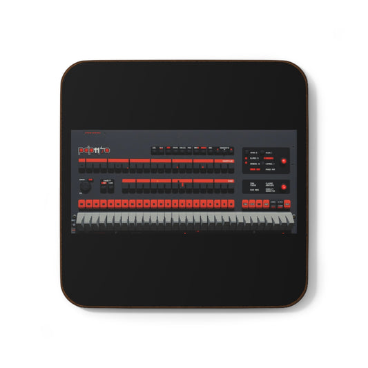 Classic Mini Computer Control Panel in Black Hardboard Coaster in Pixel Art Color for Tech Enthusiast & Creatives
